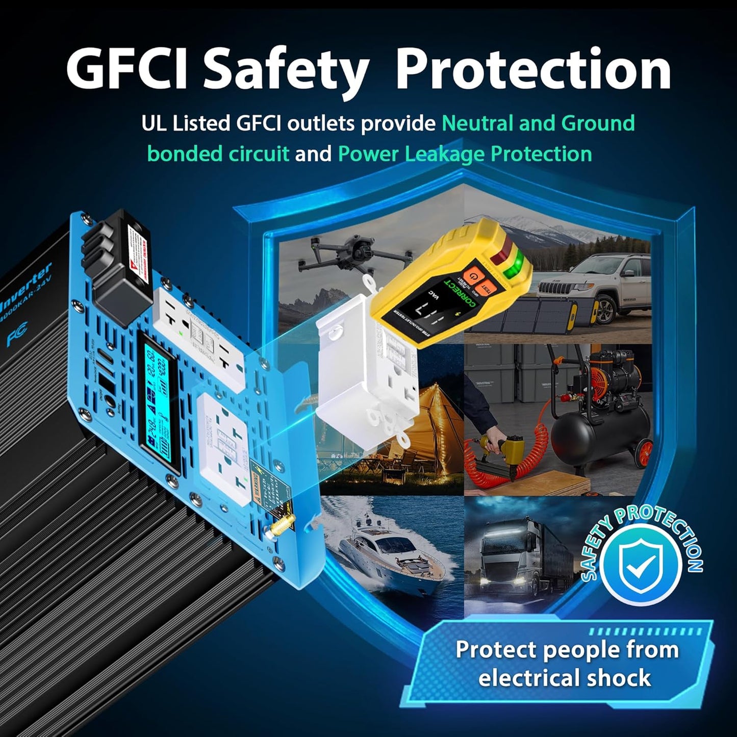 GIANDEL 4000 Watt 24 V Pure Sine Wave Power Inverter 7000Watt Surge,UL458 Listed GFCI Outlets,Inverter 24V DC to 120V AC,FCC Approved,Remote with Battery Level for RVs Campers Off Grid Solar Setup