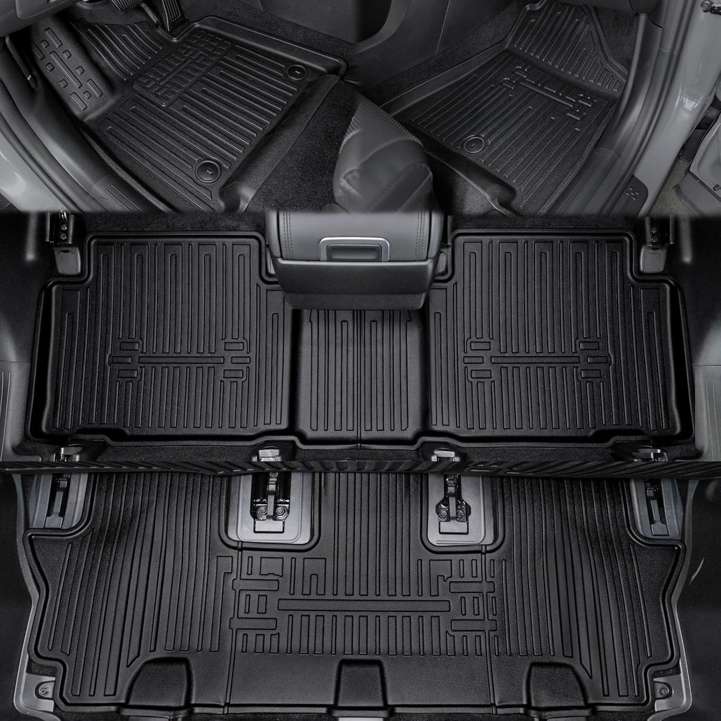 Floor Mats for 2024 2025 Hyundai Santa Fe 6-Seat/7-Seat (Fit Hybrid and Fuel), All Weather TPE Floor Mat and 2-in-1 Cargo Mat with Backrest Mat for Santa Fe Accessories