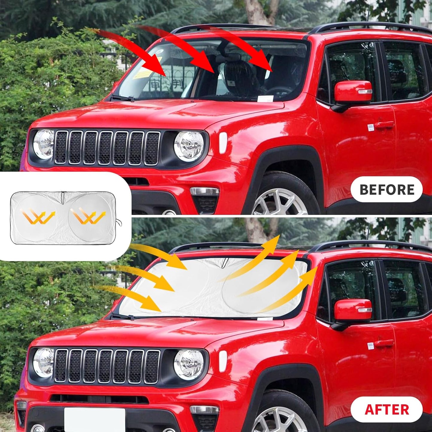 INSAUTO for Jeep Patriot Windshield Sun Shade for Jeep Renegade SUV 2015-2024 2025, Front Foldable Sunshade for 2017 Jeep Patriot SUV Car Sun Visor Cover Blocks UV Rays Keep Your Car Cooler