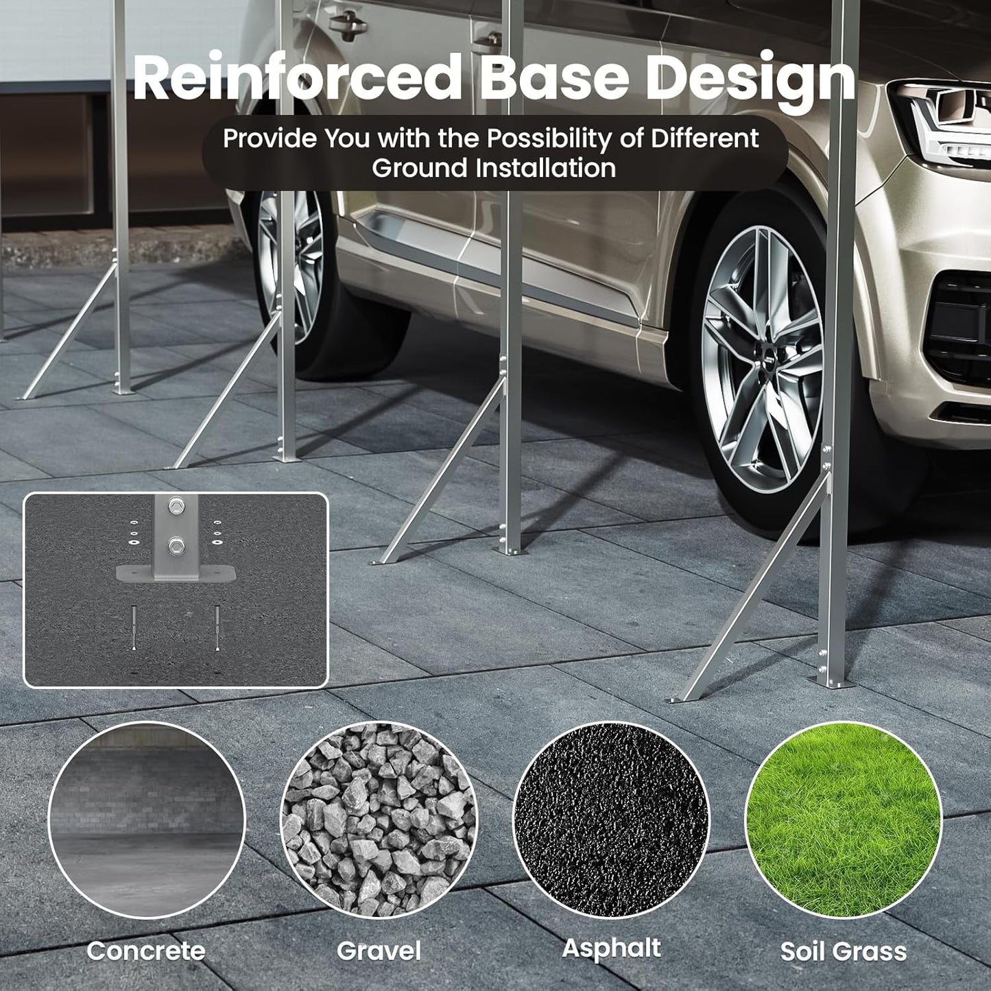 12x20' Heavy Duty Metal Carport – Sturdy Structure, All-Weather Protection, Easy Assembly for Cars, Trucks, Boats, Tractors, and Outdoor Storage (Grey, 12x20FT)