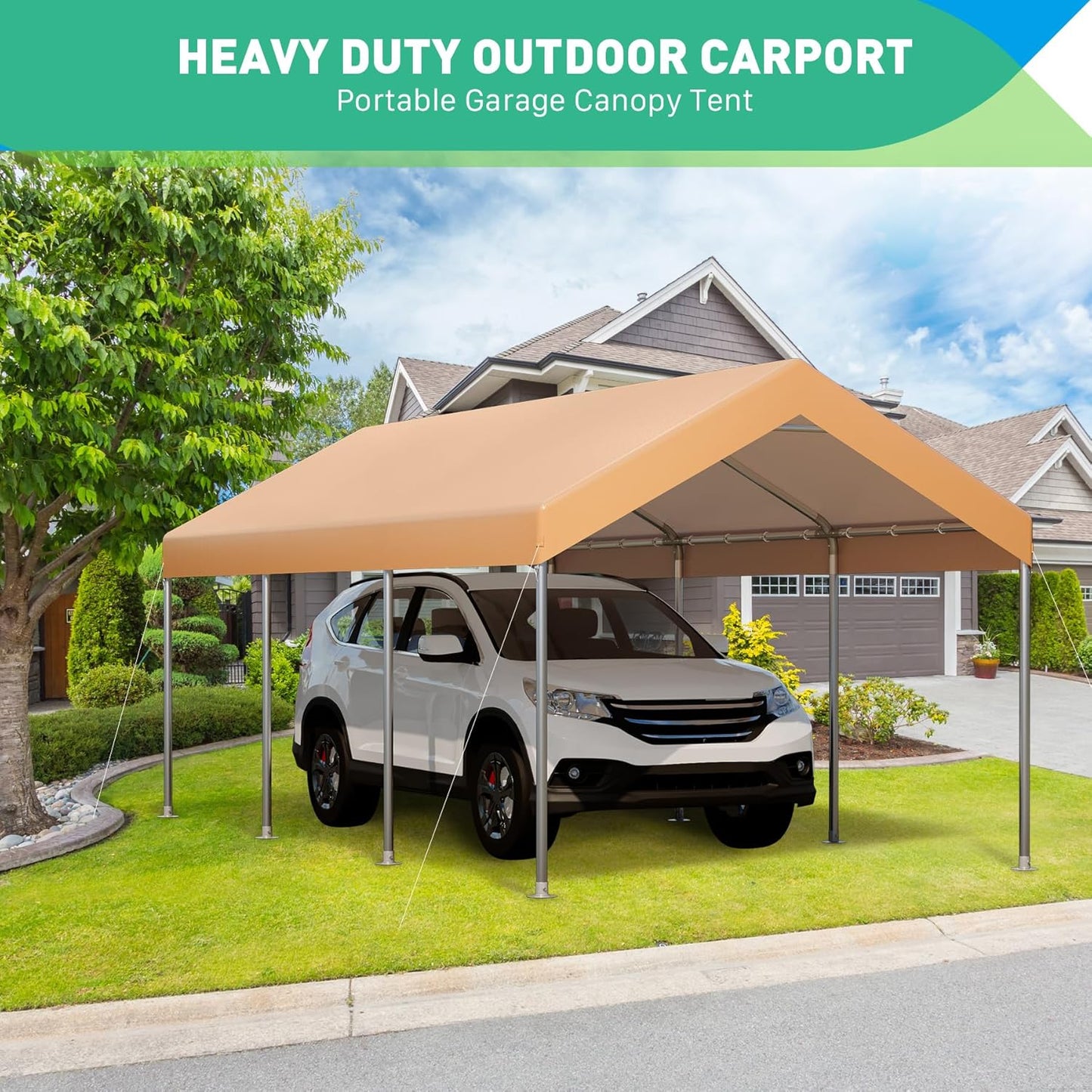 10X20 Ft Heavy Duty Carport Canopy, Portable Garage, Car Tents, Easy to Assemble, Reinforced Structure, with Hanging Edge, Applicable to Car, Bike, Boat, Party (Yellow)