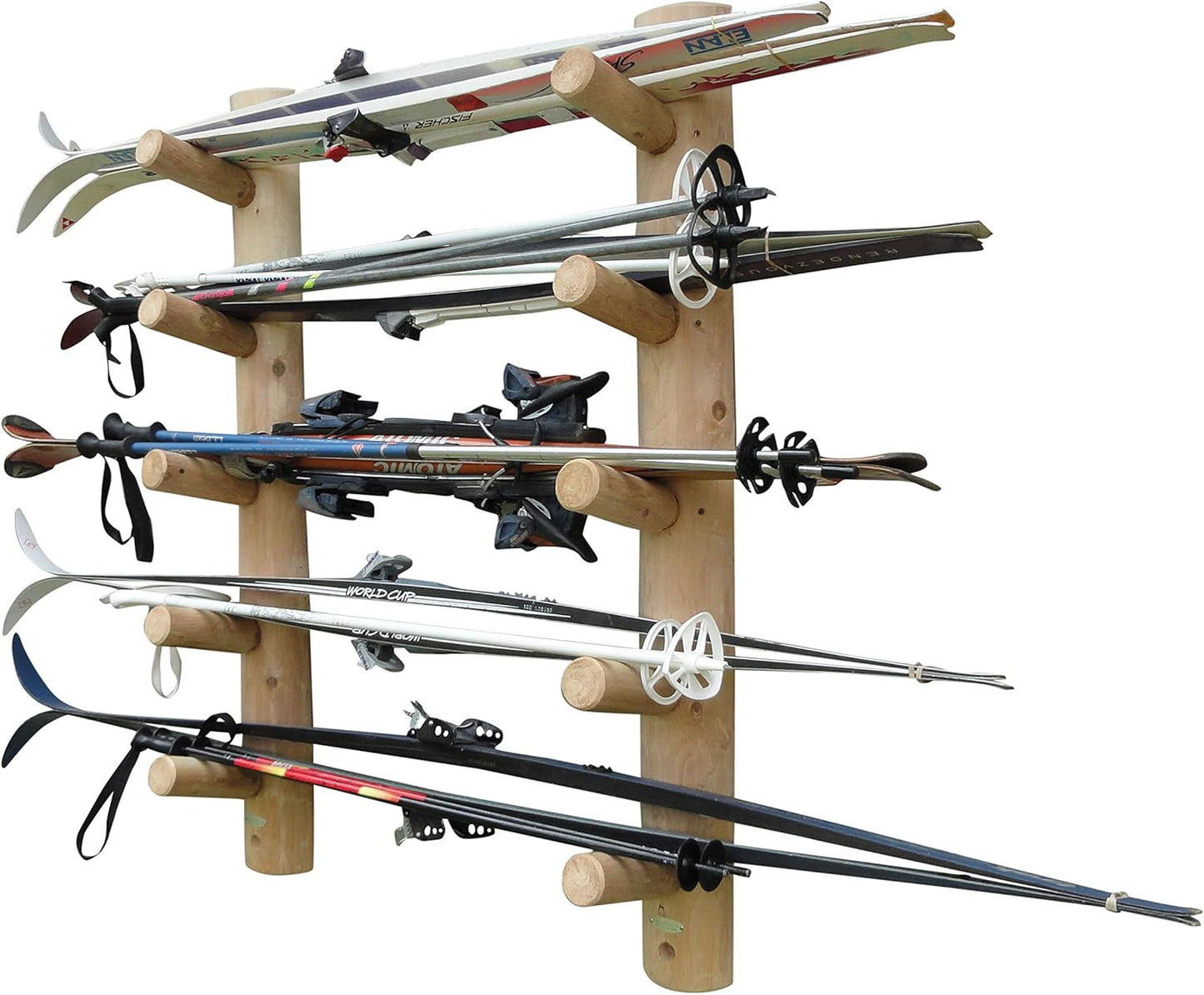 10-Place Wall-Mounted Ski Log Racks - Skis Wall Mount Garage Racks, Indoor & Outdoor Vertical Ski Holders for Walls, Hangers for Skis Indoor Storage Rack, Garage Hanging Rack - Unfinished