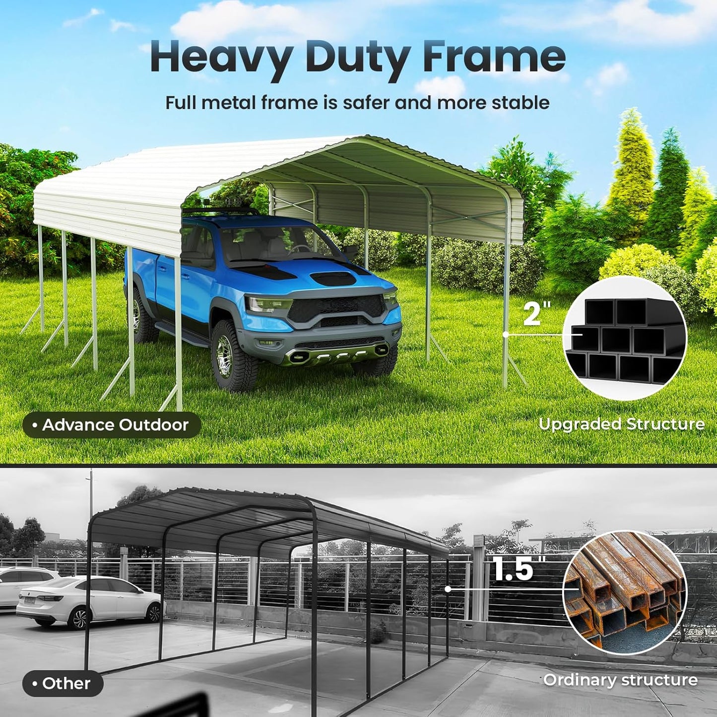 Heavy Duty Metal Carport – Sturdy Structure, All-Weather Protection, Easy Assembly for Cars, Trucks, Boats, Tractors, and Outdoor Storage (White, 12X20 FT)