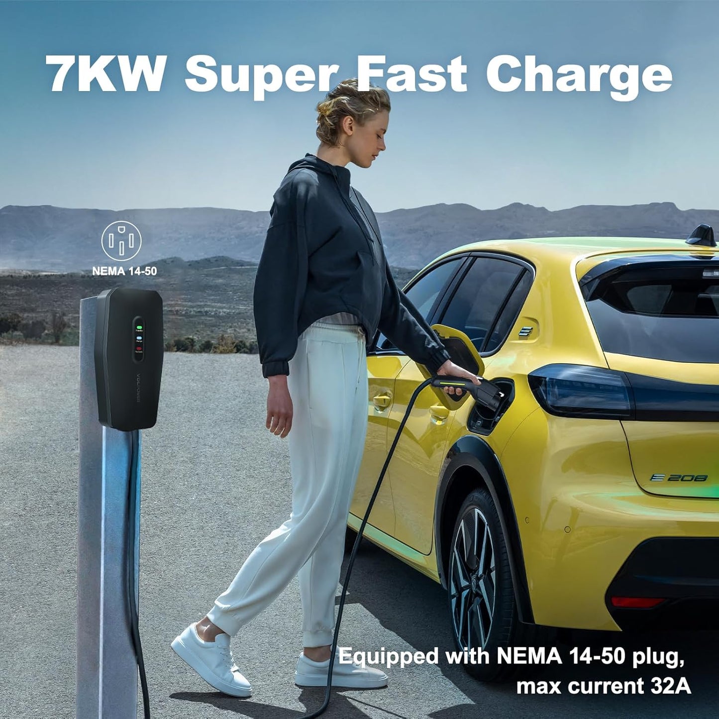 Level 2 EV Charger, 32A/7KW Electric Vehicle Portable Charger with 20FT Cable, Home EV Charging Station, 240V NEMA 14-50 Plug, for All SAE J1772