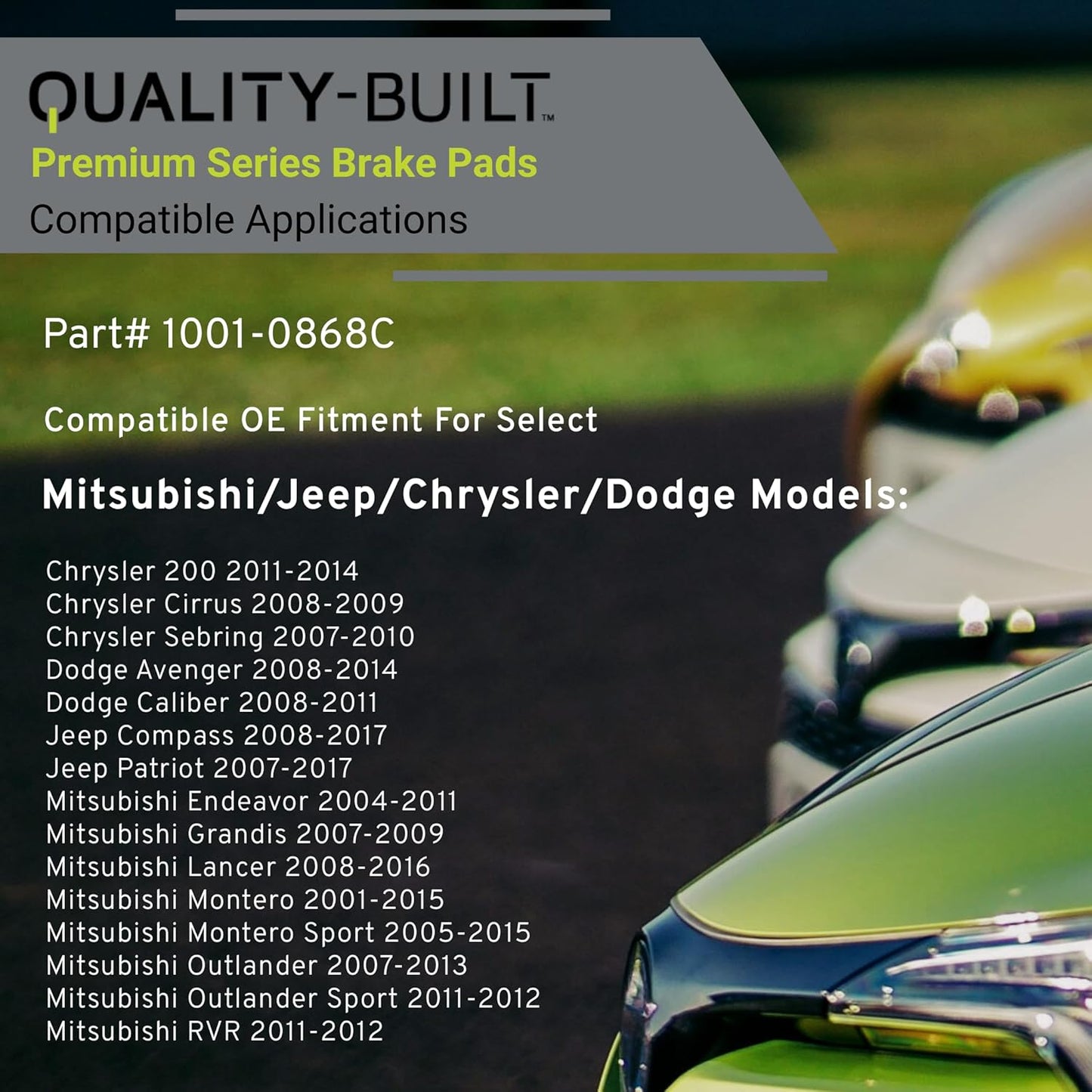 Premium Ceramic Rear Brake Pads (1001-0868C) Compatible with 2001-2017 Chrysler/Dodge/Jeep/Mitsubishi (200/Avenger/Caliber/Cirrus/Compass/Endeavor/Grandis/Lancer/Montero/Outlander)