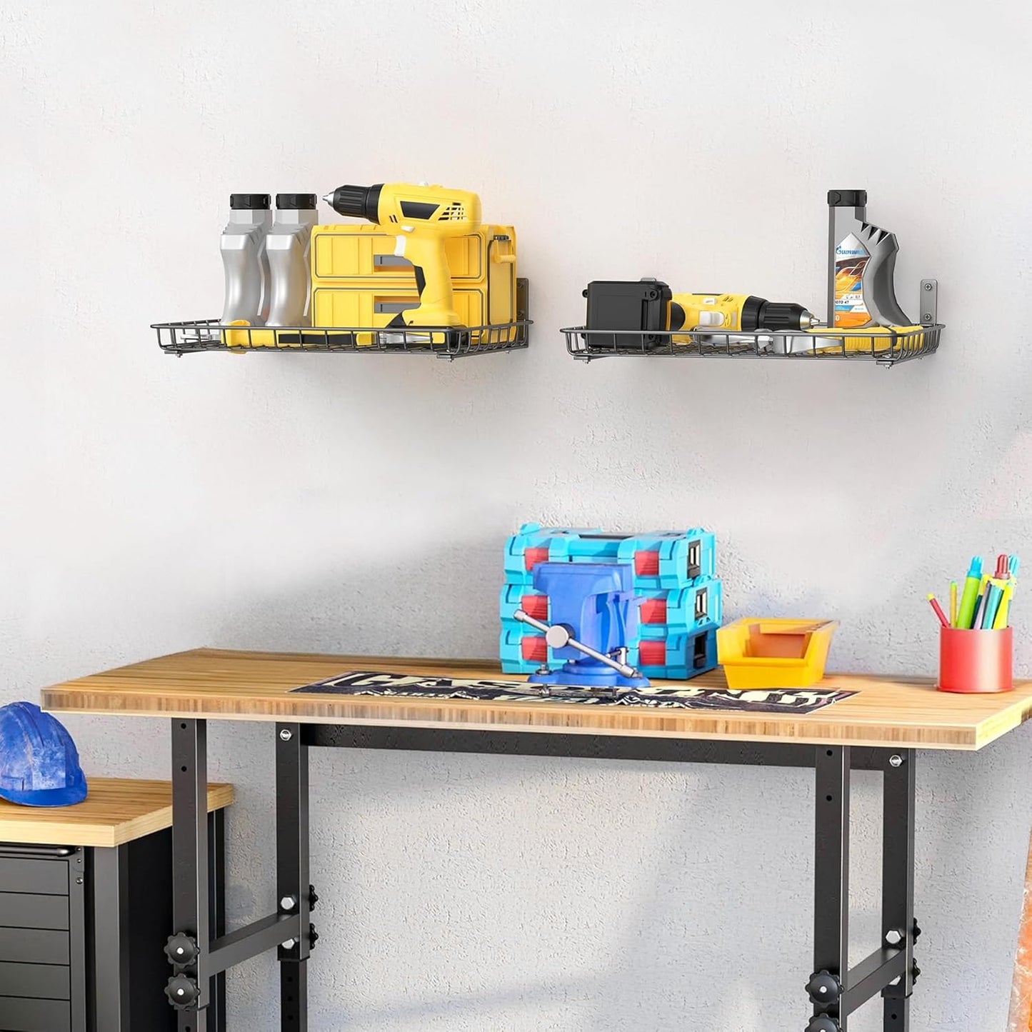 WALMANN Garage 12x18 inch Wall Shelf, Wall-Mounted Storage Shelves for Garage, Closet, Laundry Room, Heavy Duty Wall Shelving, Holds Up to 60 lbs(Pack of 2, Black)