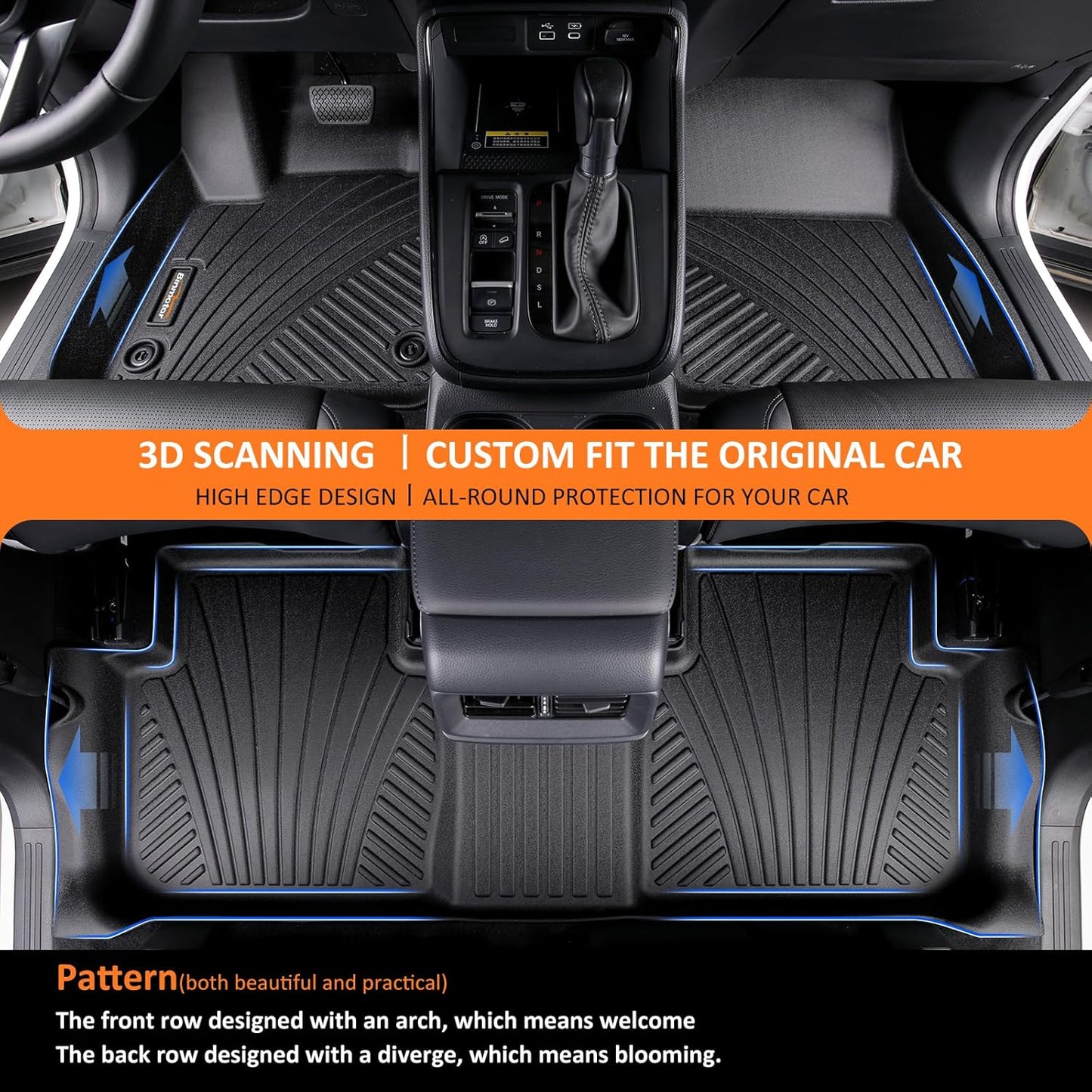 Binmotor-All Weather Car Floor Mats for Kia K5 2021-2025(Only FWD) 丨EX丨LX丨LXS丨GT丨GT-Line, 1st & 2nd Row, Thick Car Floor Liners Custom Fit for 2020-2025 Sonata