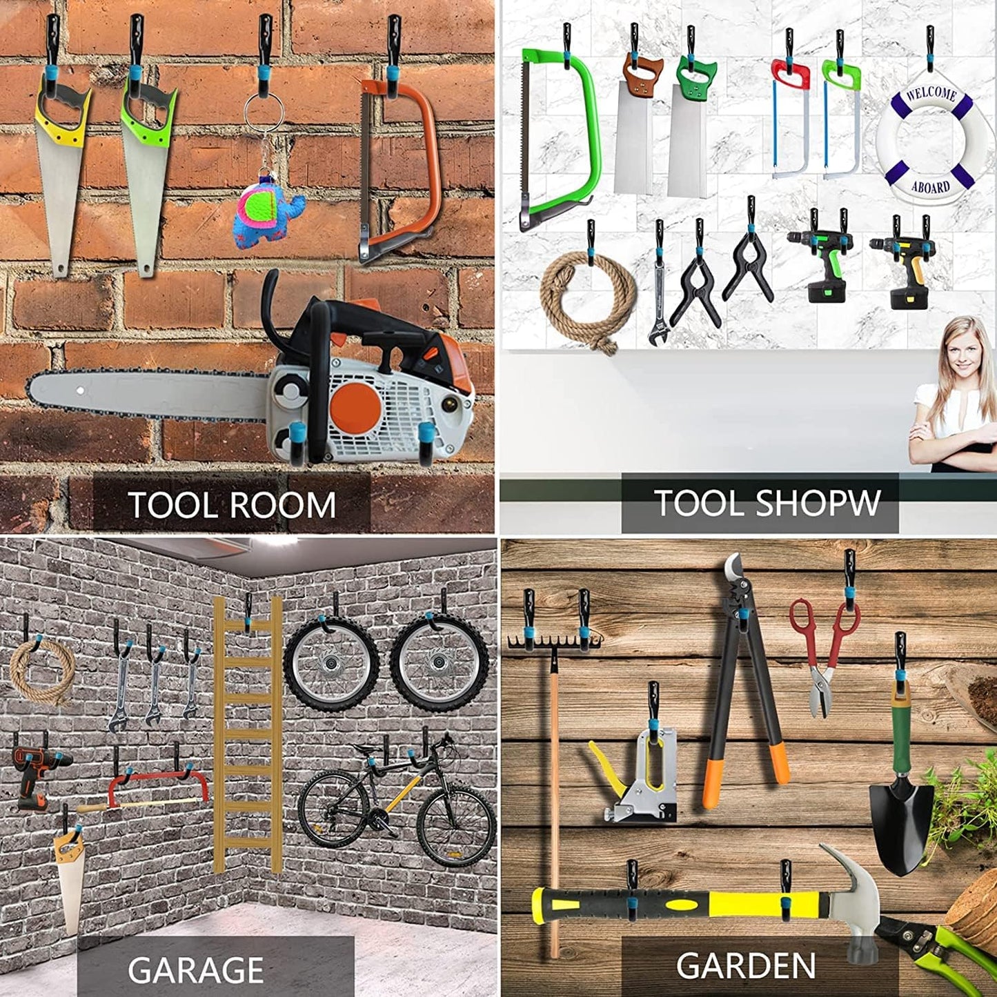 Heavy Duty Steel Garage Storage Utility Hooks, 8 Pack Wall Mount Hanging Storage Utility Naikozmo Hanger, Black and Red