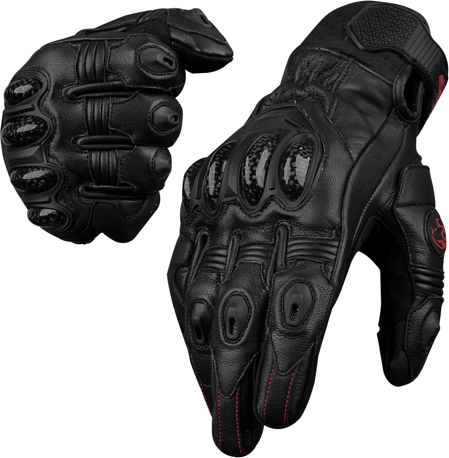 J.A.G. Leather Motorcycle Gloves for Men - Carbon Fiber Knuckle Protection, Motorbike Powersports, Dirt Bike, Touchscreen Gloves for Men and Women, Guantes para Moto.