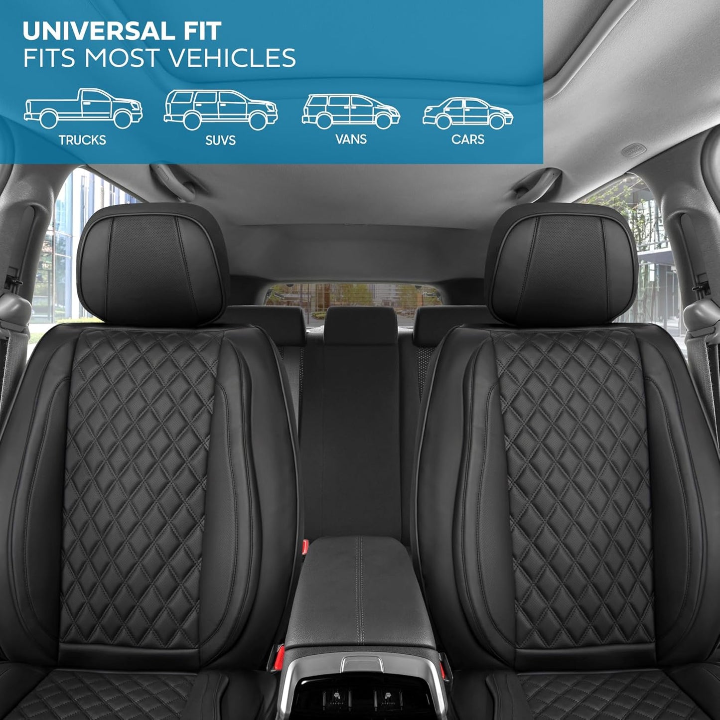 Elite Edition Faux Leather Seat Covers for Cars, Trucks, & SUV - 2 Black Car Seat Covers for Front Seats - Universal Fit Car Accessories Automotive Interior Cover Protector for Most Vehicles