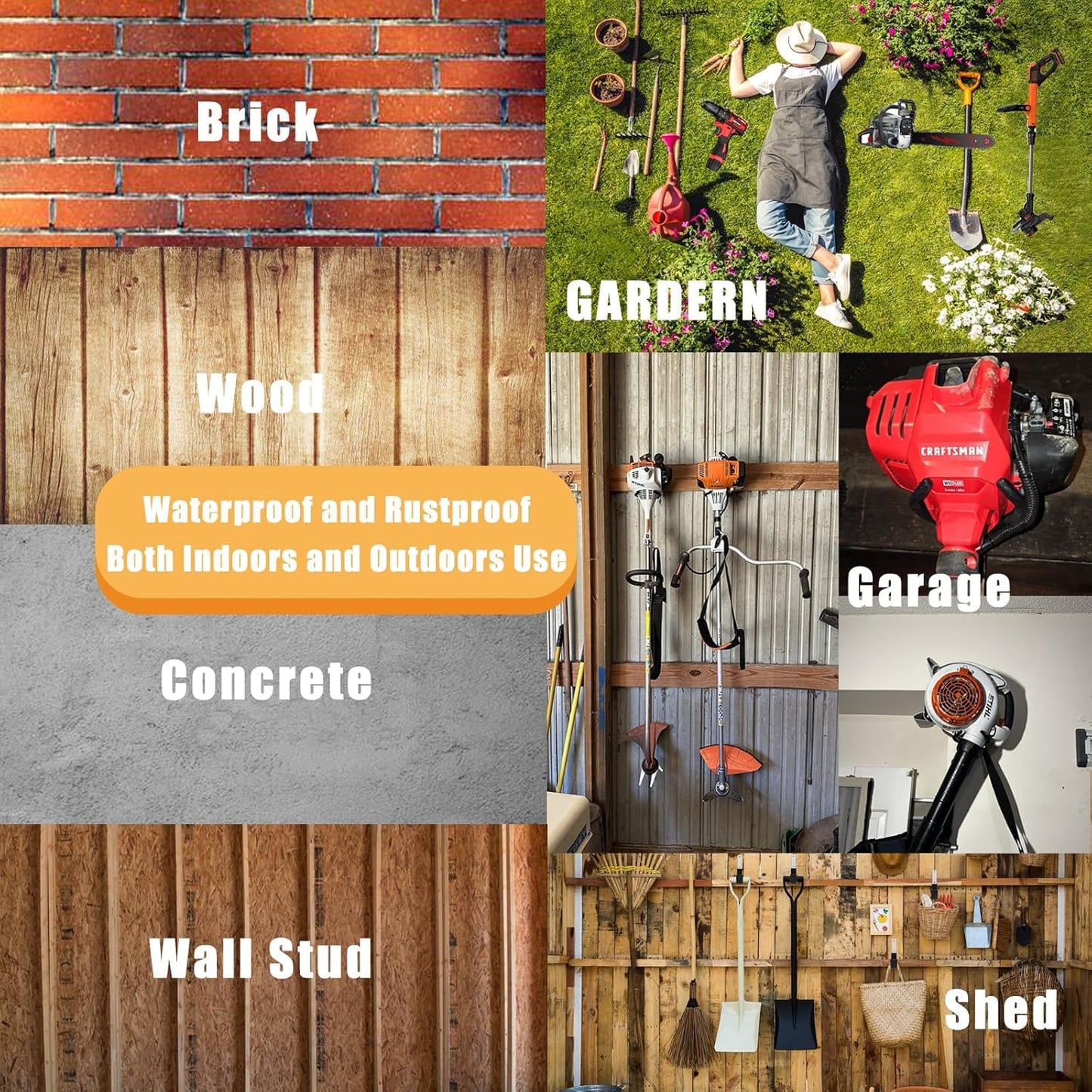 Garden Power Tool Hanger, Garage Wall Hooks, Weedeater Rack, String Trimmer Hanger, Utility Hooks for Garage Tool Organizers and Storage - Black-1 Pcs