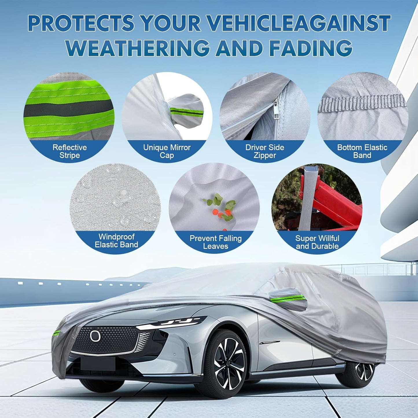 KEYOOG 6-Layer Full Car Cover is All-Weather Waterproof, Heavy Outdoor Pickup Truck Cover, Universal in All Seasons, Snow Protection, Acid Rainproof, Sunscreen, Uv Protection, Length Up to 206" P-S