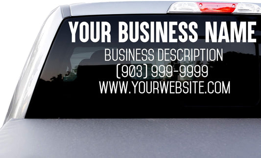 Large Custom Business Name and Website Description Text Decal Sticker for Car Windows, Signs, Schools, Doors, Windshield, Boats, RV, Coolers, and Storefronts (20 + Colors and Sizes)
