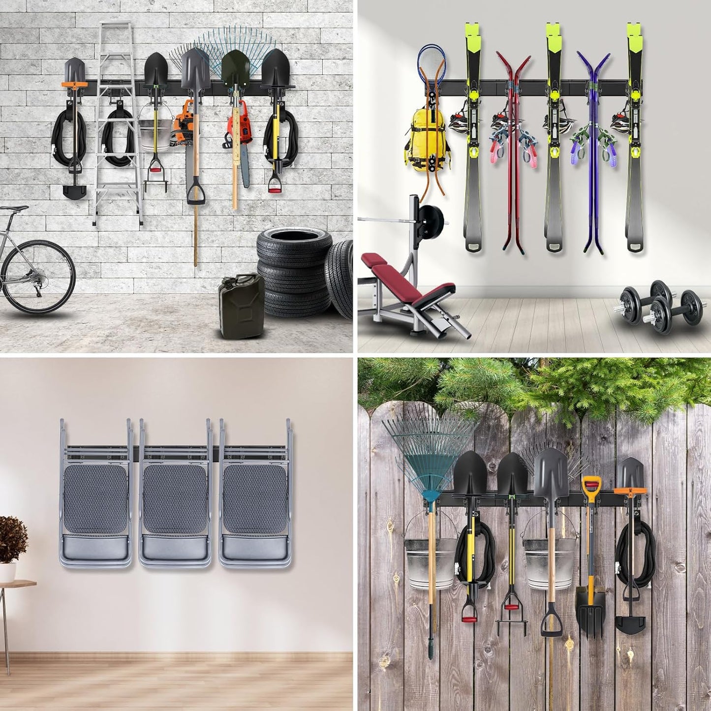 Garage Tool Organizer Wall Mount, 48 Inch Adjustable Garage Tool Storage Rack, Heavy Duty Garden Tool Organizer Rack, Yard Tool Organizer System for Rake Shovel Broom Mop Wall Holder