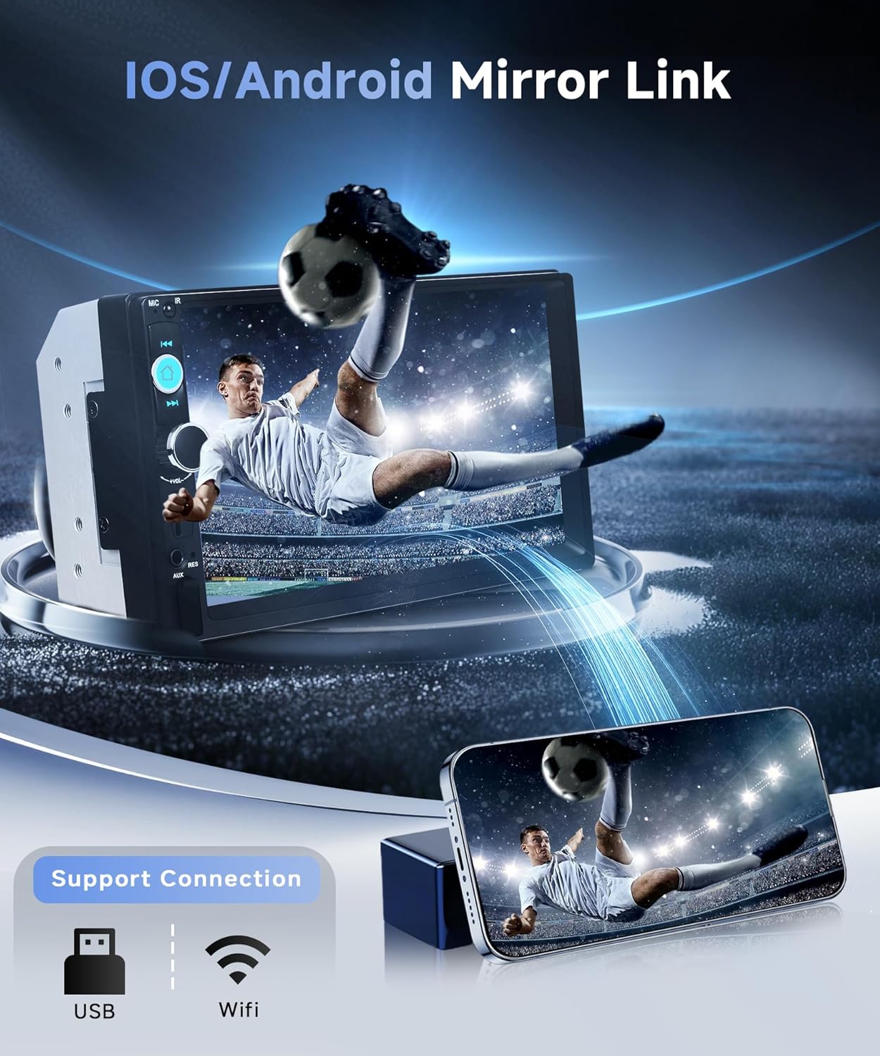 Double Din Car Radio with Bluetooth iOS/Android Mirror Link, 7 Inch Touch Screen Car Stereo 2 Din with Backup Camera Bluetooth Hands-Free FM Radio USB EQ AUX TF Steering Wheel Control