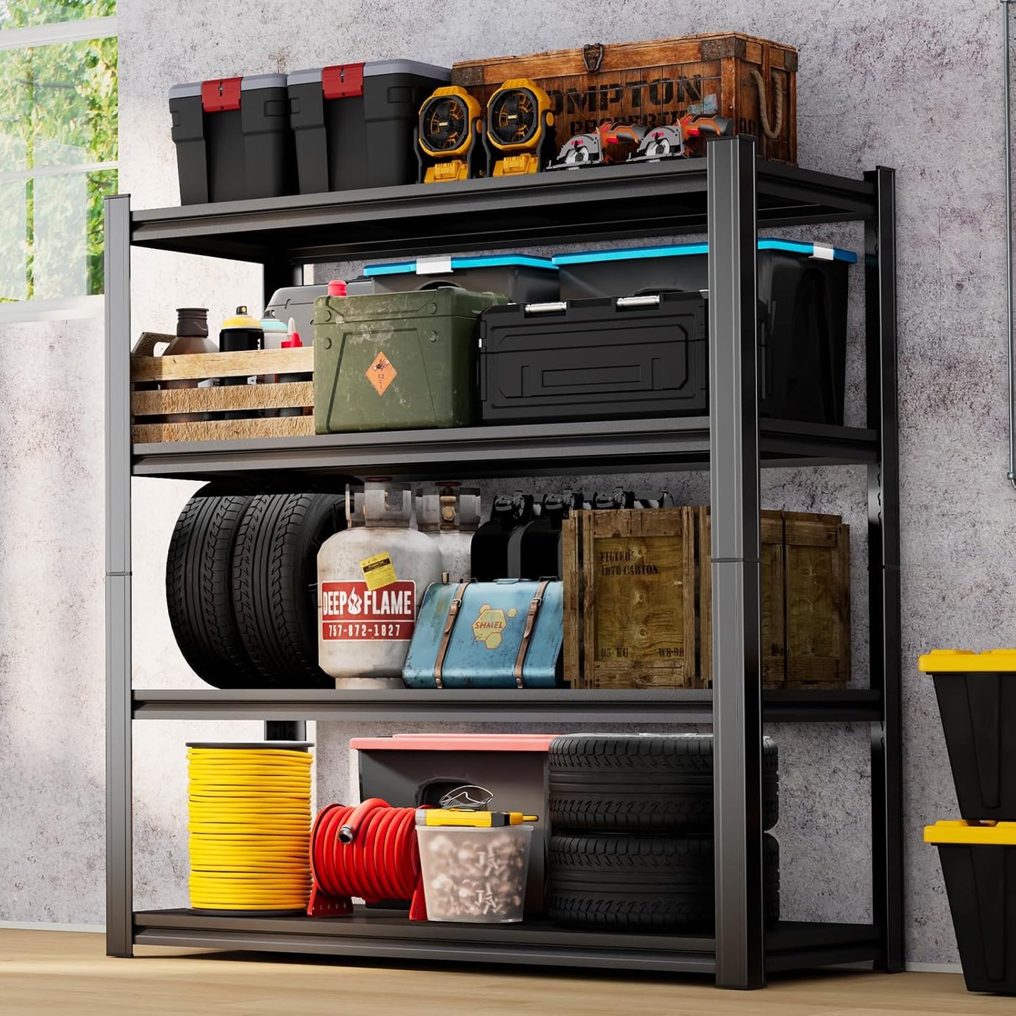 55" H Garage Shelving 2400LBS Capacity Heavy Duty Storage Shelves, Adjustable 4 Tier Metal Rack for Kitchen, Utility Room, Warehouse and Basement,16" Dx36 Wx55 H, Black