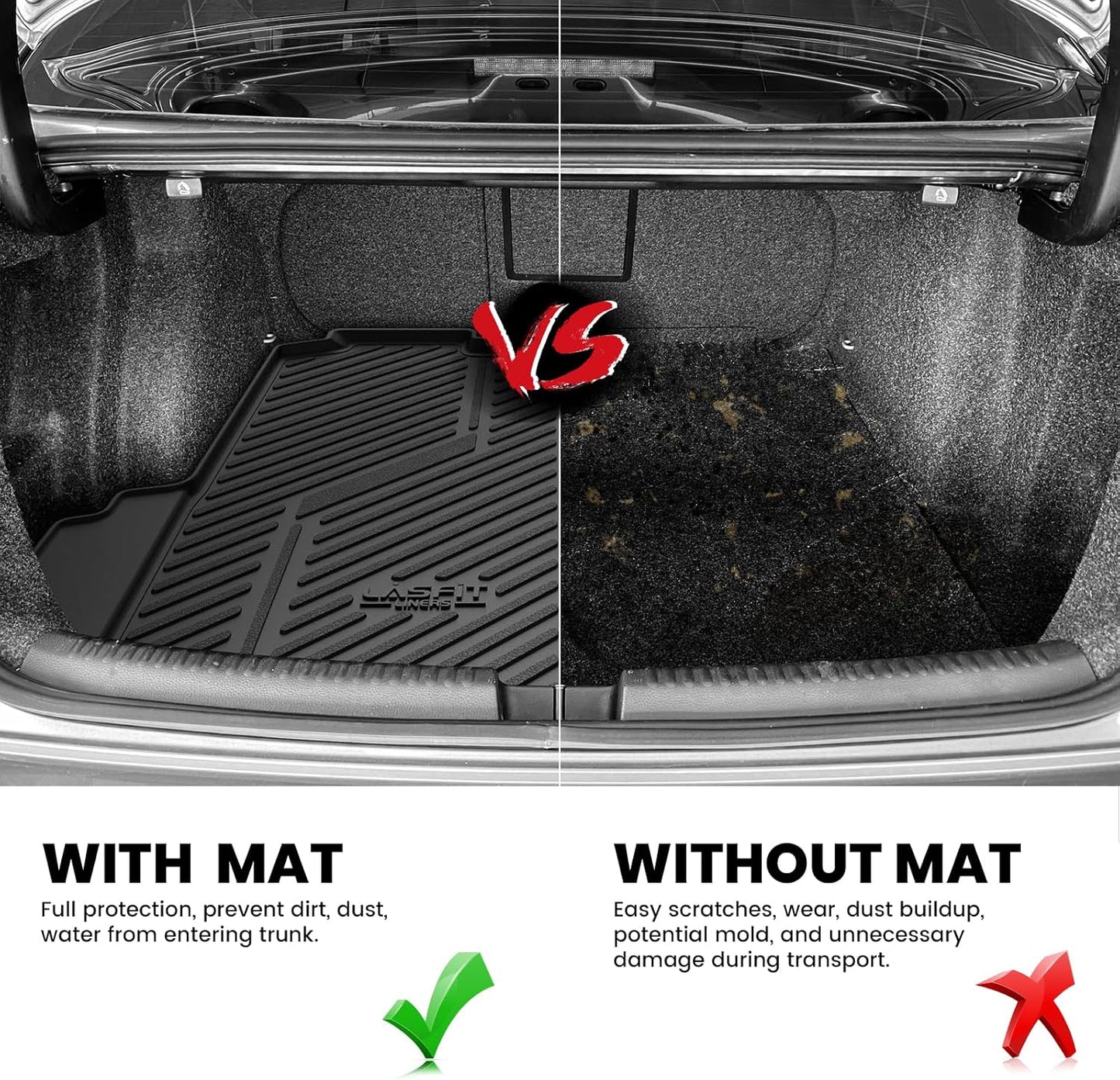 LASFIT Cargo Mat for Volkswagen Jetta 2011-2018 (Not fit Jetta SportWagen and Hybrid/TD/TDI Trims), Custom Fit All-Weather TPE Rubber Trunk Mat for VW Accessories, Waterproof, Easy to Clean, Black