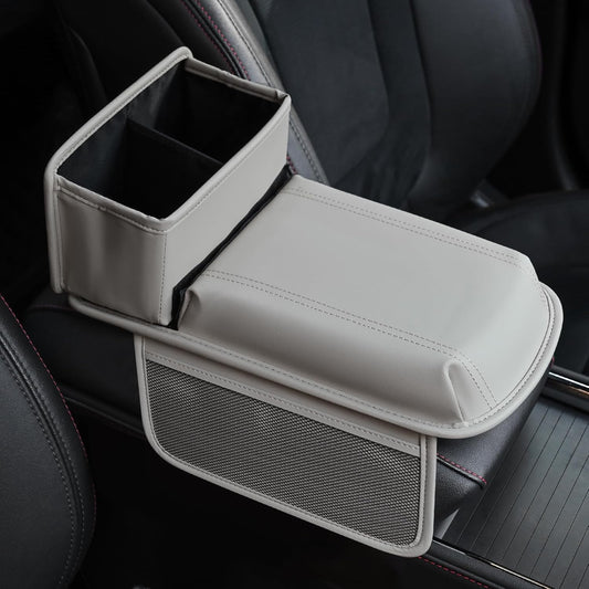 JEYODA Upgraded Car Armrest Cover,Premium Leather Car Armrest Cover Cushion with Storage Holder, Caddy for car (grey)