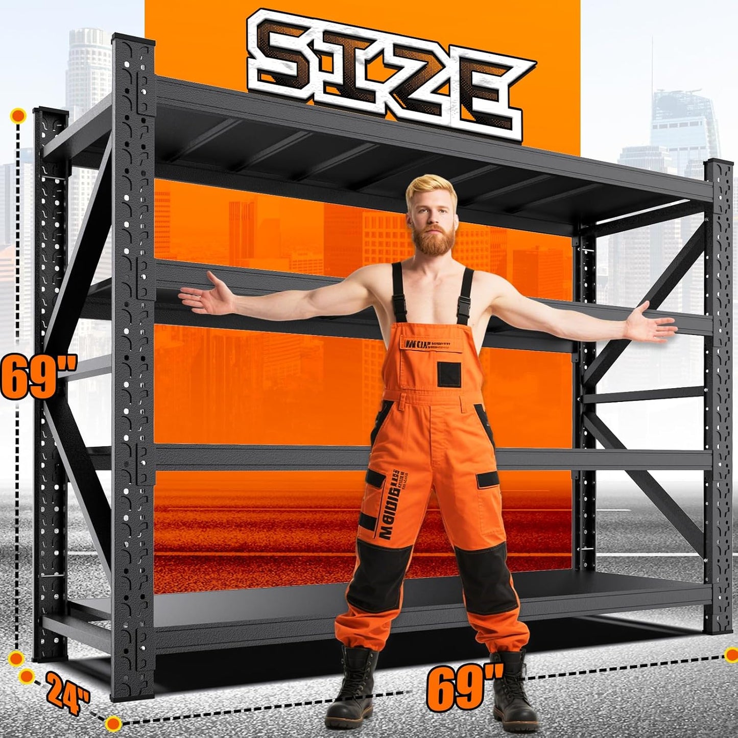 69''W Garage Shelving Heavy Duty, Metal Garage Shelves, 7000LBS Storage Shelves 4 Tier Adjustable Steel Shelving Units, Wide Industrial Shelving Storage Rack for Warehouse, Basement,Black