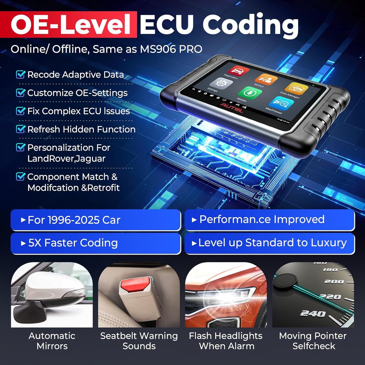 Autel MaxiPRO MP808S Scanner, 2025 2-Year Update MP808S Up of MaxiSys MS906BT MaxiCOM MK900BT MK900 MX900 MP808BT, ECU Coding as MS906 PRO/MAX MP900BT, 3k+ Active Tests, 30+ Resets, FCA SGW, OS 11