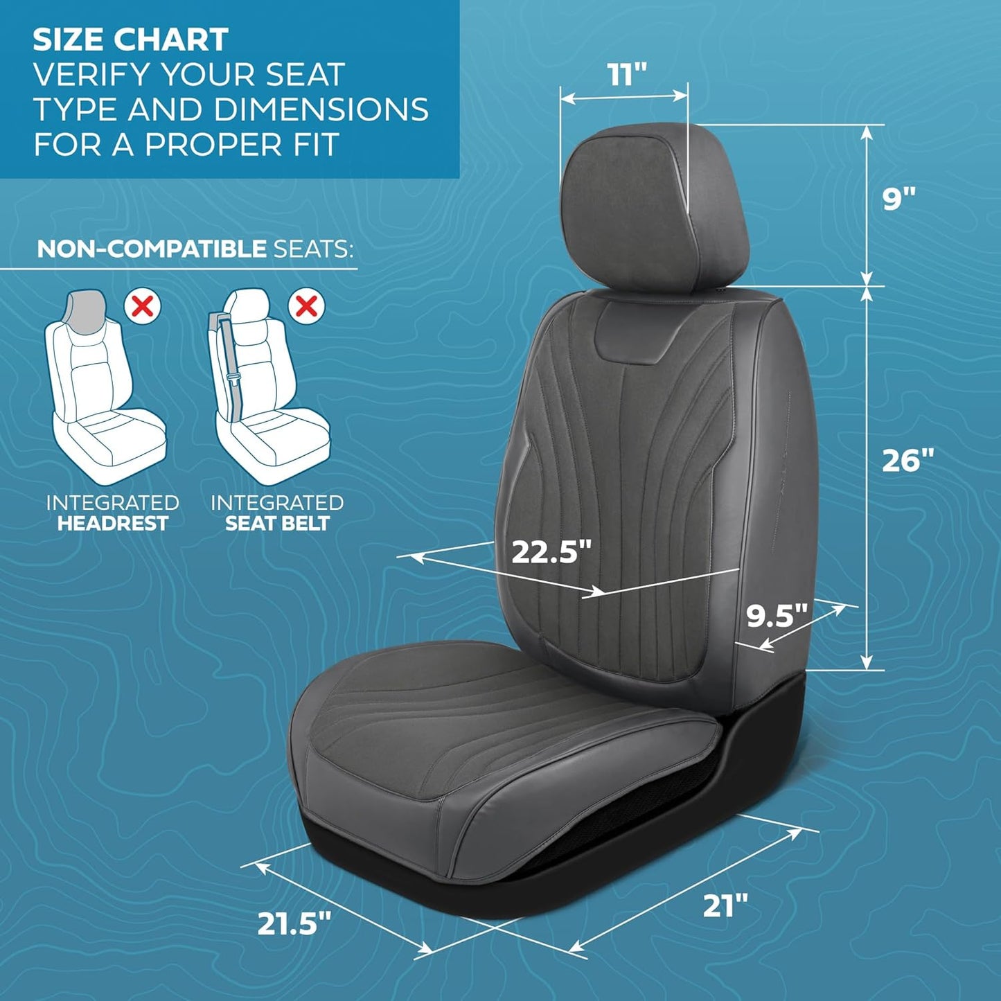 Elite Edition Faux Leather & Suede Seat Covers for Cars, Trucks, & SUV - 2 Charcoal Car Seat Covers for Front Seats - Universal Fit Car Accessories Automotive Interior Protector for Cars