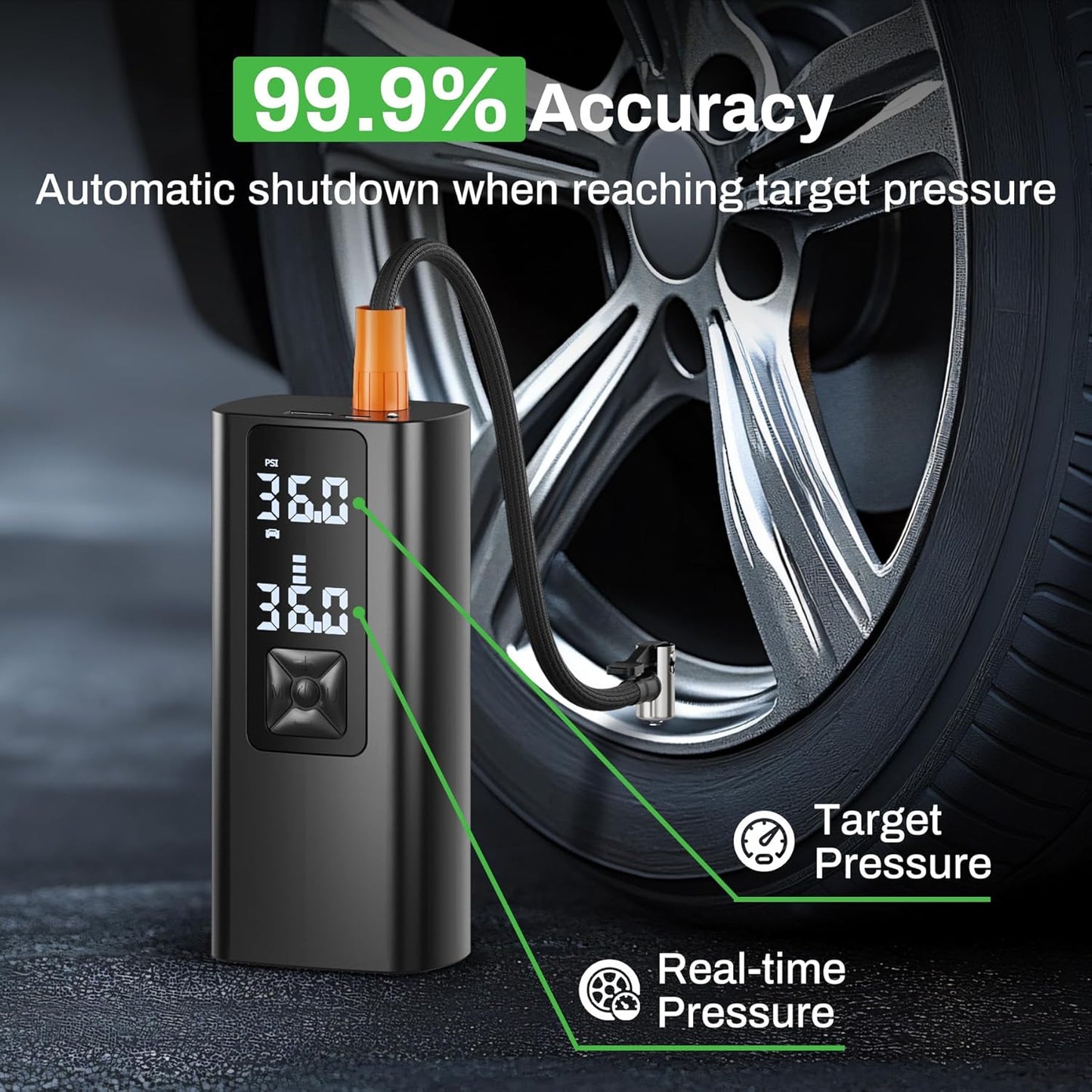 AT003 Tire Inflator Portable Air Compressor, Auto Air Pump for Car Tires, Tire Inflator 150PSI with 6000mAh Battery, Pressure Gauge & LED Screen, Air Compressor for Car, Motorcycle, Bike, Ball