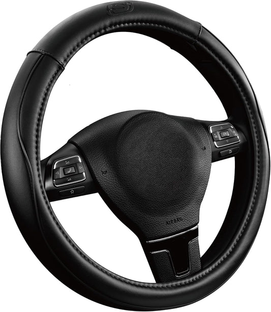Skechers Memory Foam Steering Wheel Cover,Piping Microfiber Leather Steering Wheel Cover Sporty Universal Fit 14" 1/2-15" Car Wheel Protector for Men Women Fit Suvs,Vans,Sedans,Car,Trucks,Black