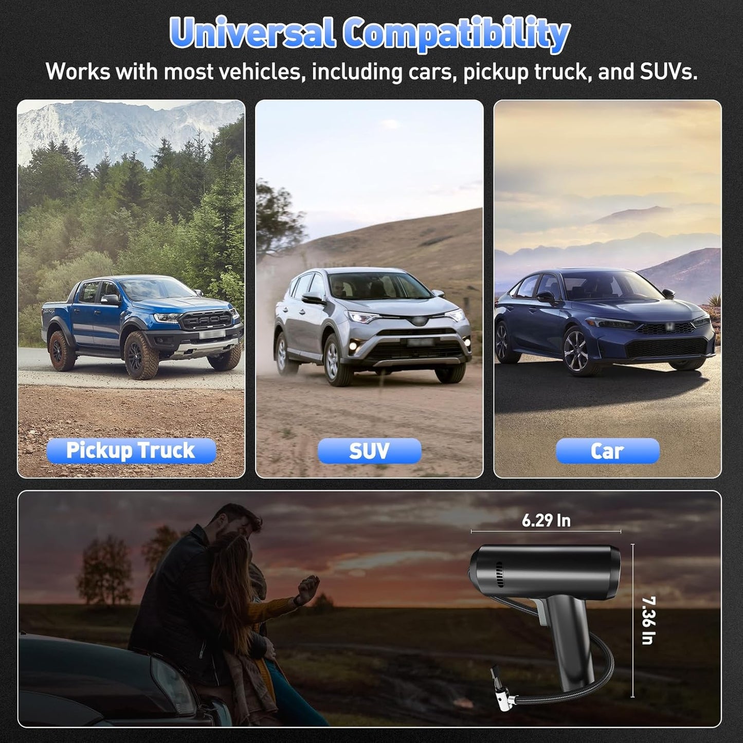 Tire Inflator – High-Power 12V Car Air Pump for Fast Tire Inflation | Auto Shut-Off, LED Display & Compact Design for Cars, Motorcycles & Bikes