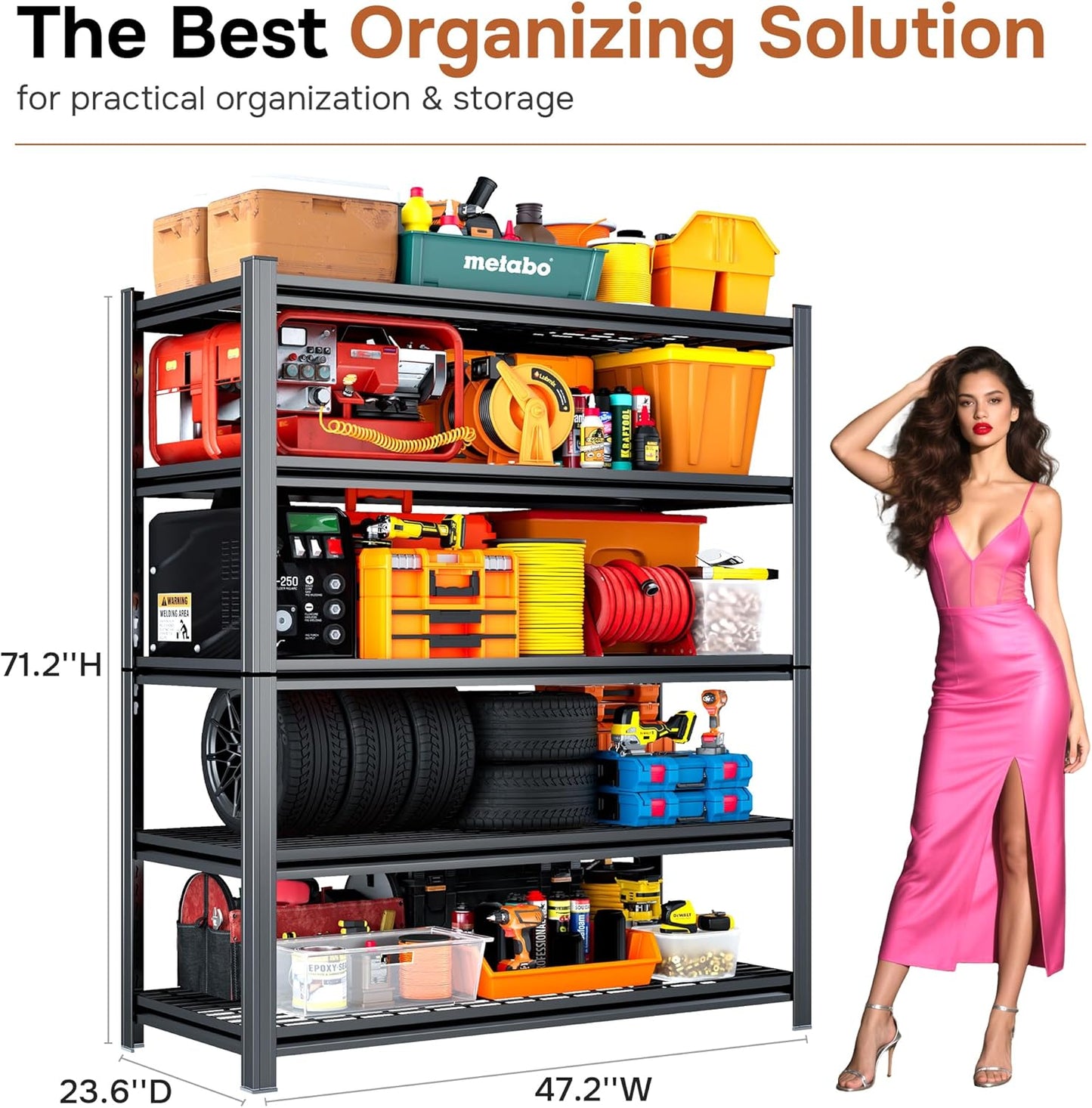 47.2''W Wire Shelving Unit,3500LBS Capacity Heavy Duty Storage Shelves，Adjustable Metal Shelving for Kitchen Pantry Office Wire Rack for College Dorm School, 47.2" W x 71.2" H x 23.6" D