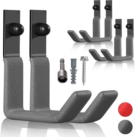 Garage Hooks for Hanging Heavy Duty, Ladder Hooks for Garage Wall Hanger, Metal J Utility Hooks, Shovel Holder Wall Mount Hooks, Garden Tool Organizer Storage for Helmet, Backpack-6Pack