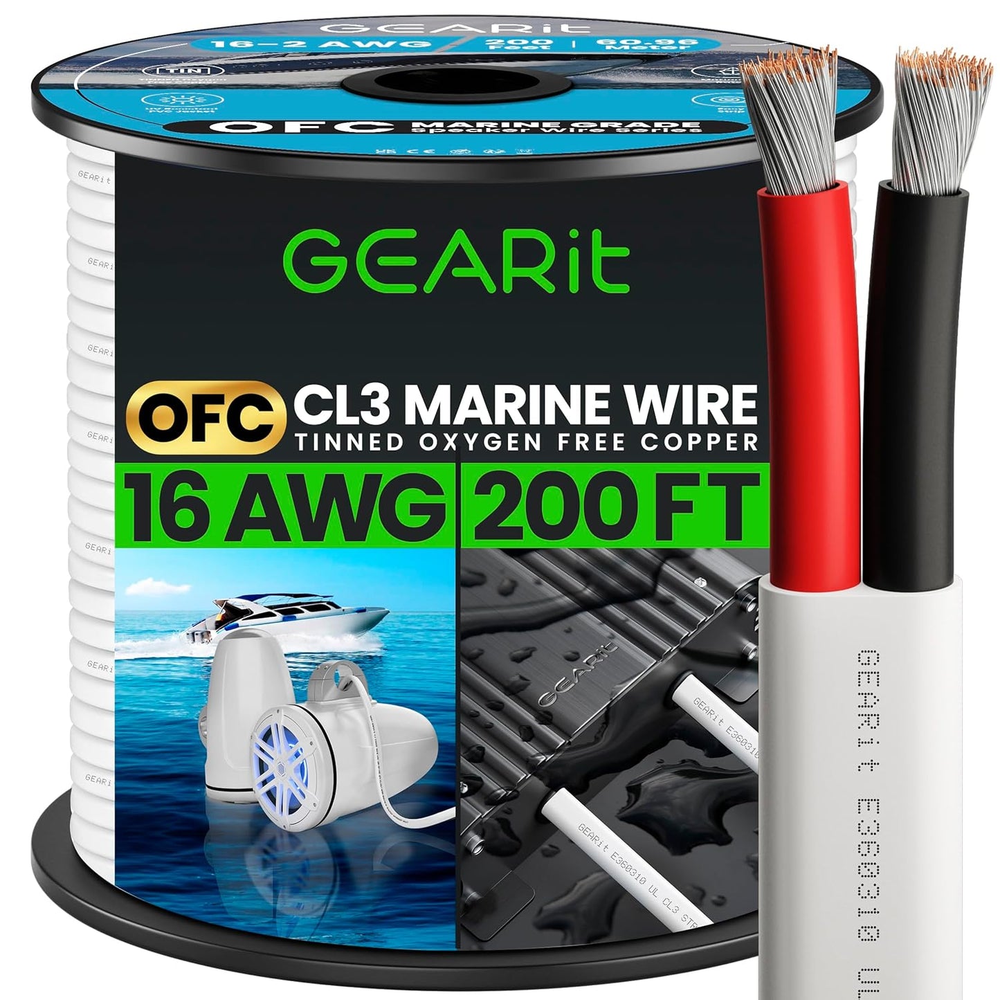 GEARit 16 Gauge Marine Wire, 16/2 AWG (200ft) Marine Grade Tinned Copper Oxygen Free, Duplex 2-Conductor Insulated Red & Black Electrical Cable for Boat, Automotive, RV, Camper, Trailer