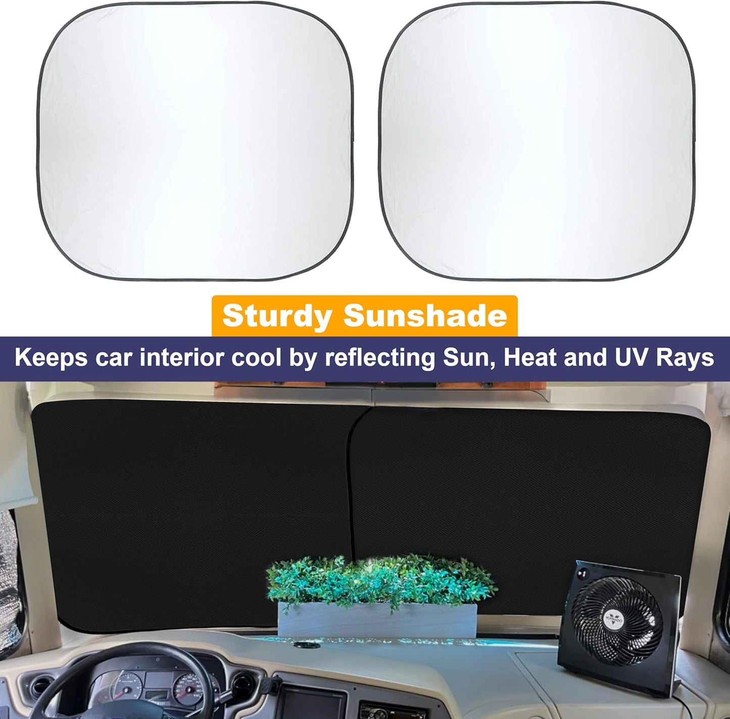 EcoNour 2-Piece Foldable Spring RV Windshield Sunshade, Reflective 240T Polyster for RVs, Trucks, Motorhomes, Bus, Side Window, XX-Large (Each 41.5 in x 50 in)
