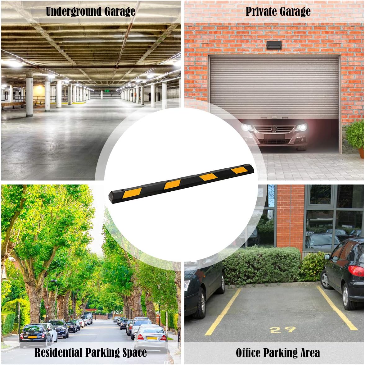IRONMAX Parking Stopper for Garage, 72" Long Rubber Curb with Yellow Reflective Stripes, Heavy Duty Parking Block Garage Wheel Stop for Car, Truck, RV, Trailer (2 Pack)