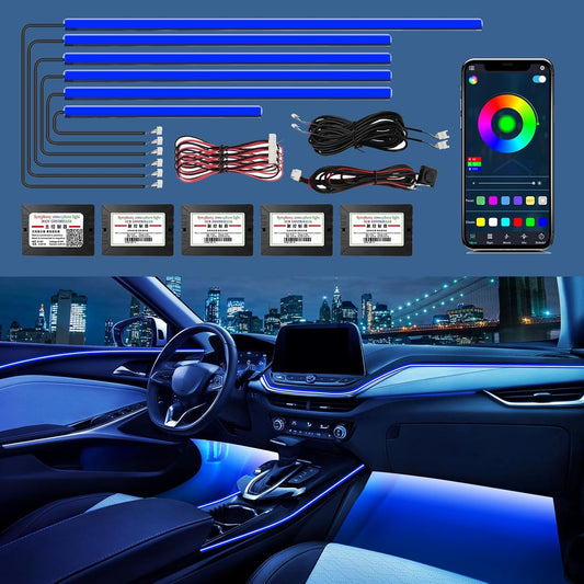 WEBUPAR Acrylic Interior Car Lights - 6 in 1 LED Strip Lights with APP Control, 175 inches 593 LEDs Fiber Optic Lights, RGB Neon Car Ambient Lighting Kit
