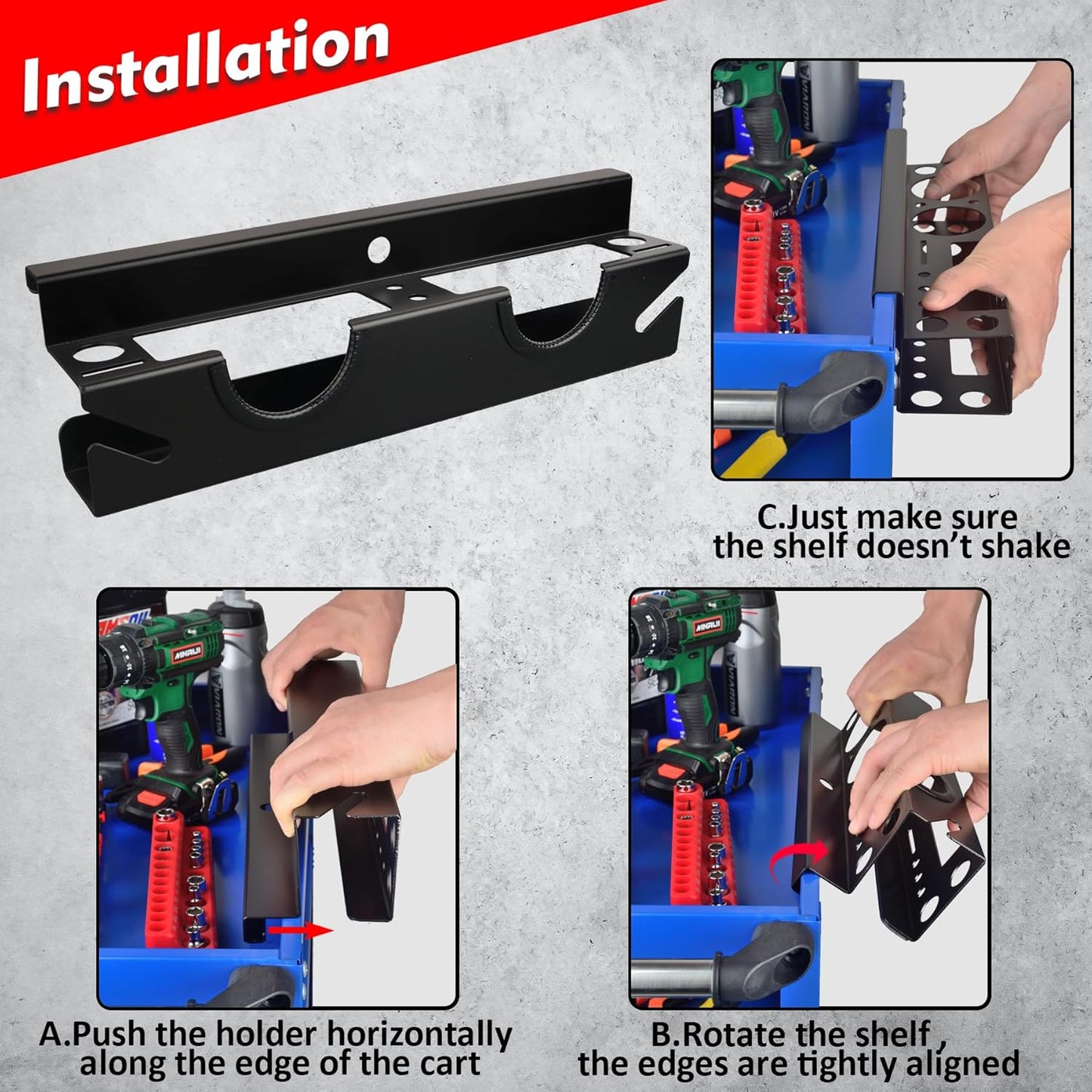 MUTUACTOR Power Tool Organizer,Heavy Duty 2 Bay Angle Grinder Stand Storage Rack,Quick Access Angle Grinder Rack,Anti-slip Power Tool Holder with Cord Hanger for Cutters Polishers Garage and Workspace