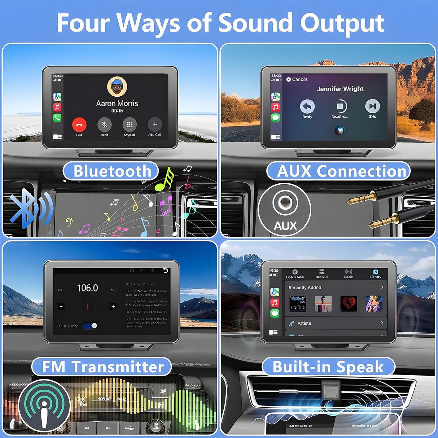 Portable Carplay Screen for Car, 7" Wireless Carplay & Android Auto with Bluetooth, HD Backup Camera, GPS Navigation, Siri, FM, AUX, Mirror Link for All Vehicles