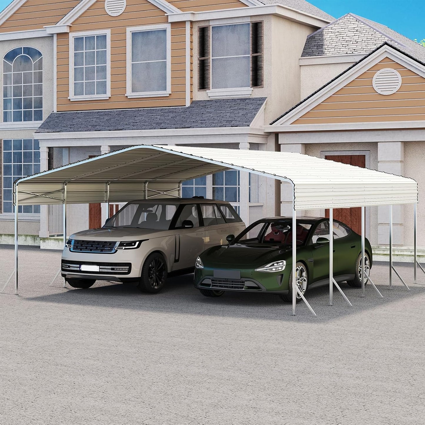 20x20 Carport, Heavy Duty Metal Car Port, All-Weather Protection, Easy Assembly for Cars, Trucks, Boats, Tractors, and Outdoor Storage, White