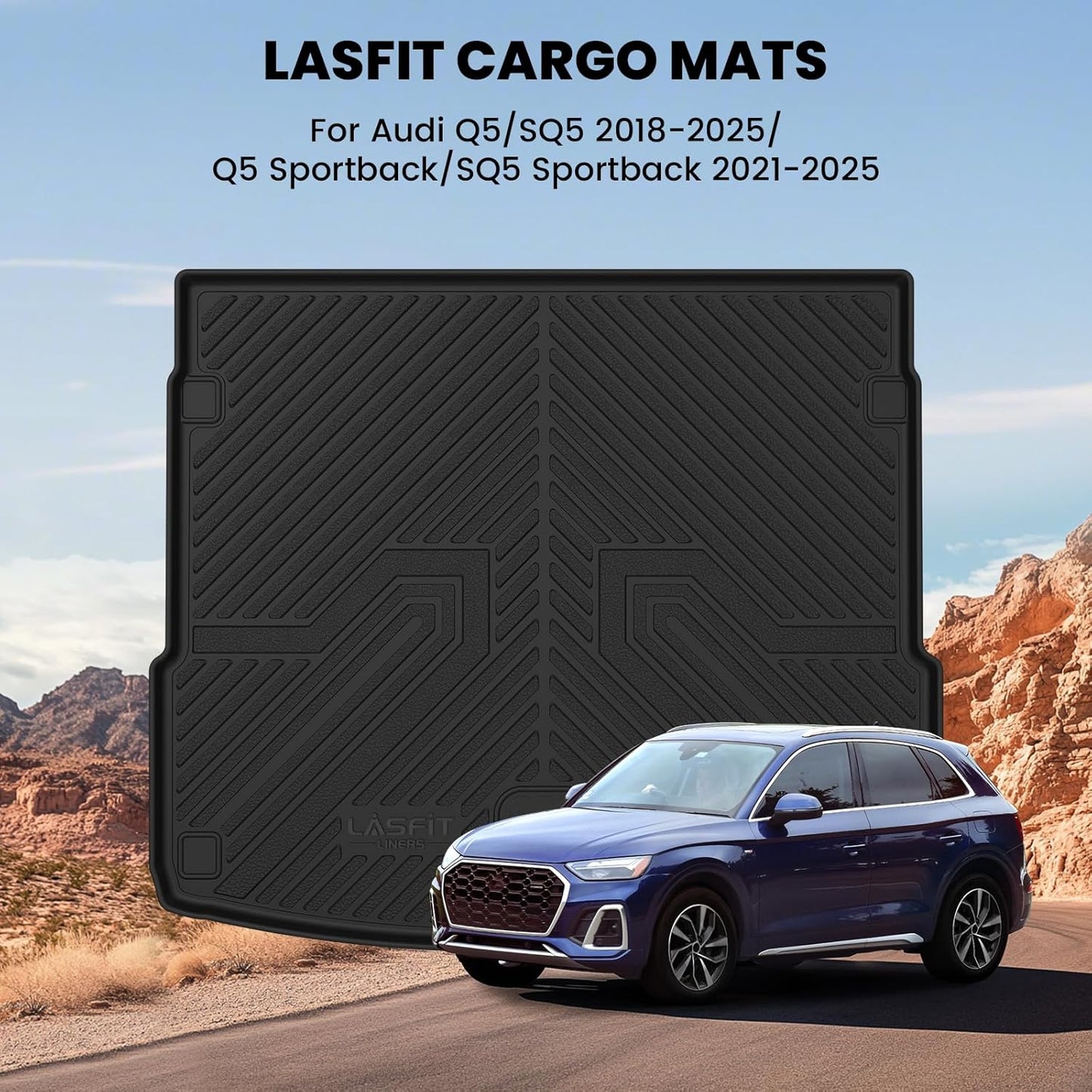 LASFIT Cargo Mat for Audi Q5/SQ5 2018-2025, Custom Fit All-Weather TPE Rubber Trunk Mat for Audi Accessories, Waterproof, Easy to Clean, Black