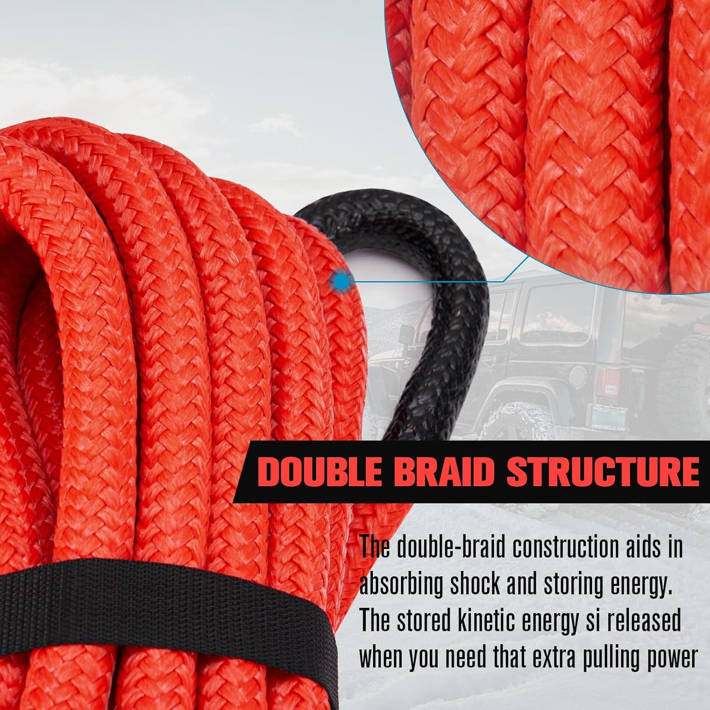 FieryRed Kinetic Recovery Rope Kit with 2 Soft Shackles, 7/8 Inch x 20 FT Tow Rope,Heavy Duty Offroad Snatch Strap for UTV, ATV, Truck, Car, Jeep, Tractor