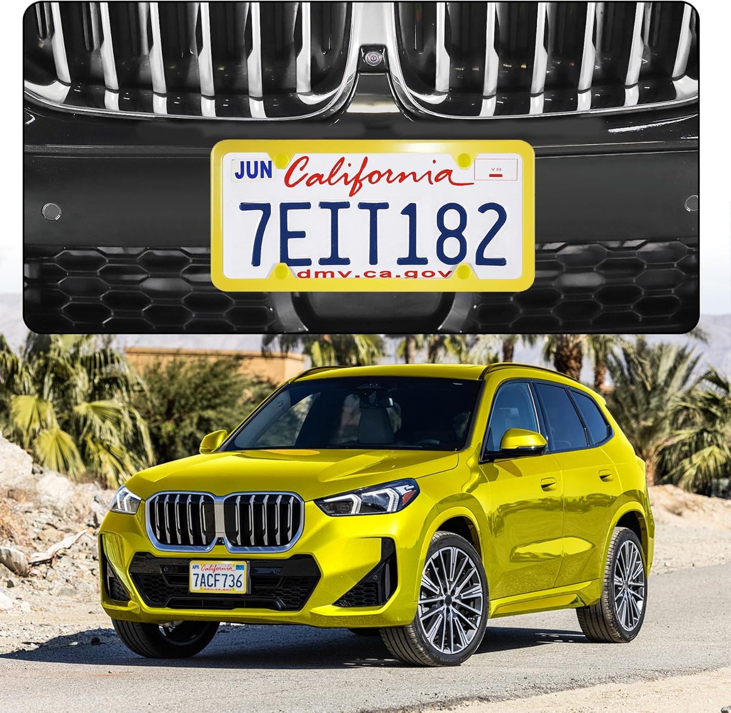 LivTee 4 Holes Stainless Steel License Plate Frames, 2 PCS Car Licence Plate Covers, Automotive Exterior Accessories Slim Design with Bolts Washer Caps for US Vehicles, Yellow