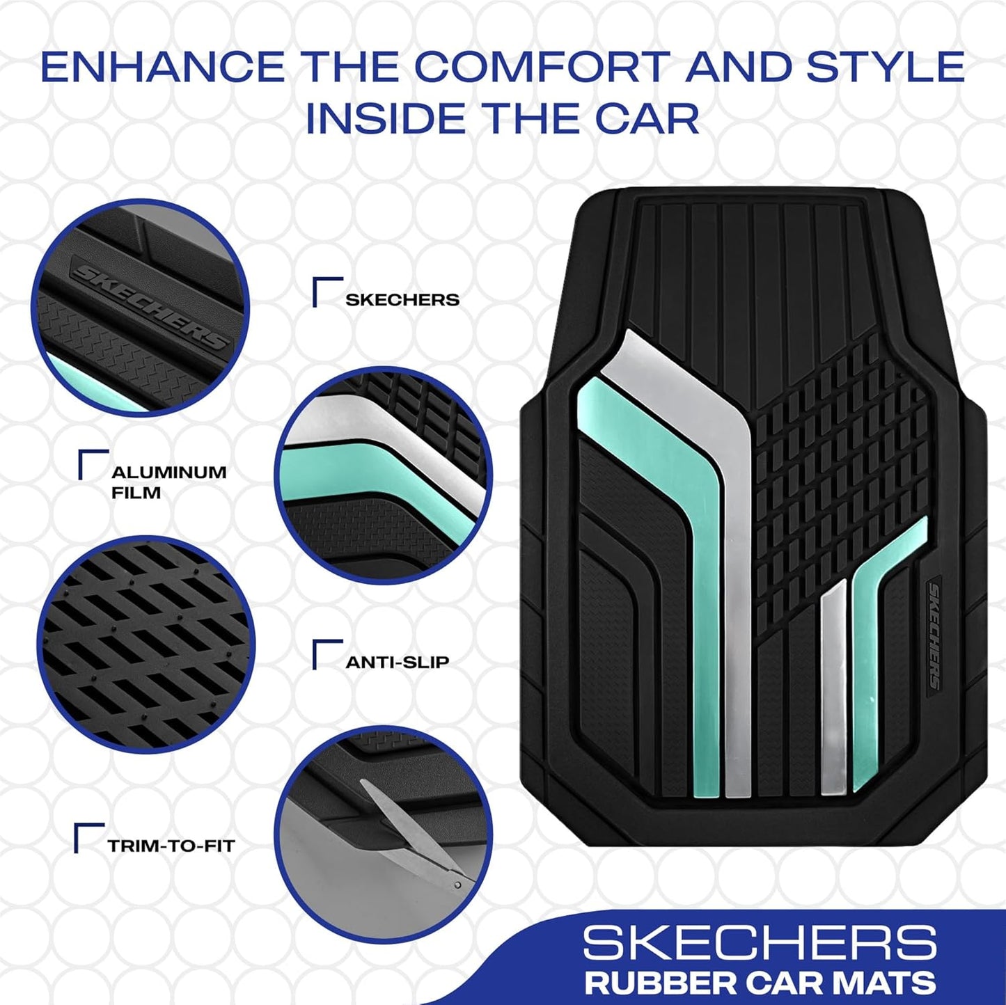 Skechers Heavy Duty Rubber Car Floor Mats,Wo Tone Design Floor Mats,All -Weather Car Mats,Waterproof Trim-to Fit Universal Floor Liner Car Accessories,Automotive Floor Mats for Cars Trucks Suvs,Green