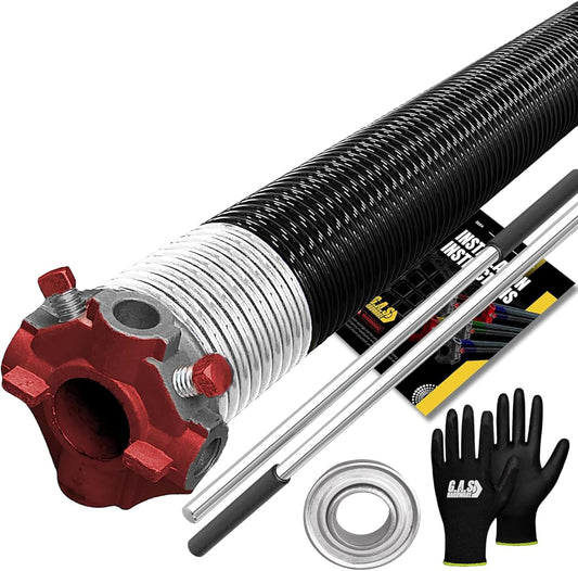 Garage Door Torsion Spring 218x1.75x26 Includes 1” Steel Bearing, Non-Slip Gloves, and Winding Bars for Left Side of Garage Door Precision E-Coating 5-Year Warranty Min. 30,000 Cycles (Red Cone)