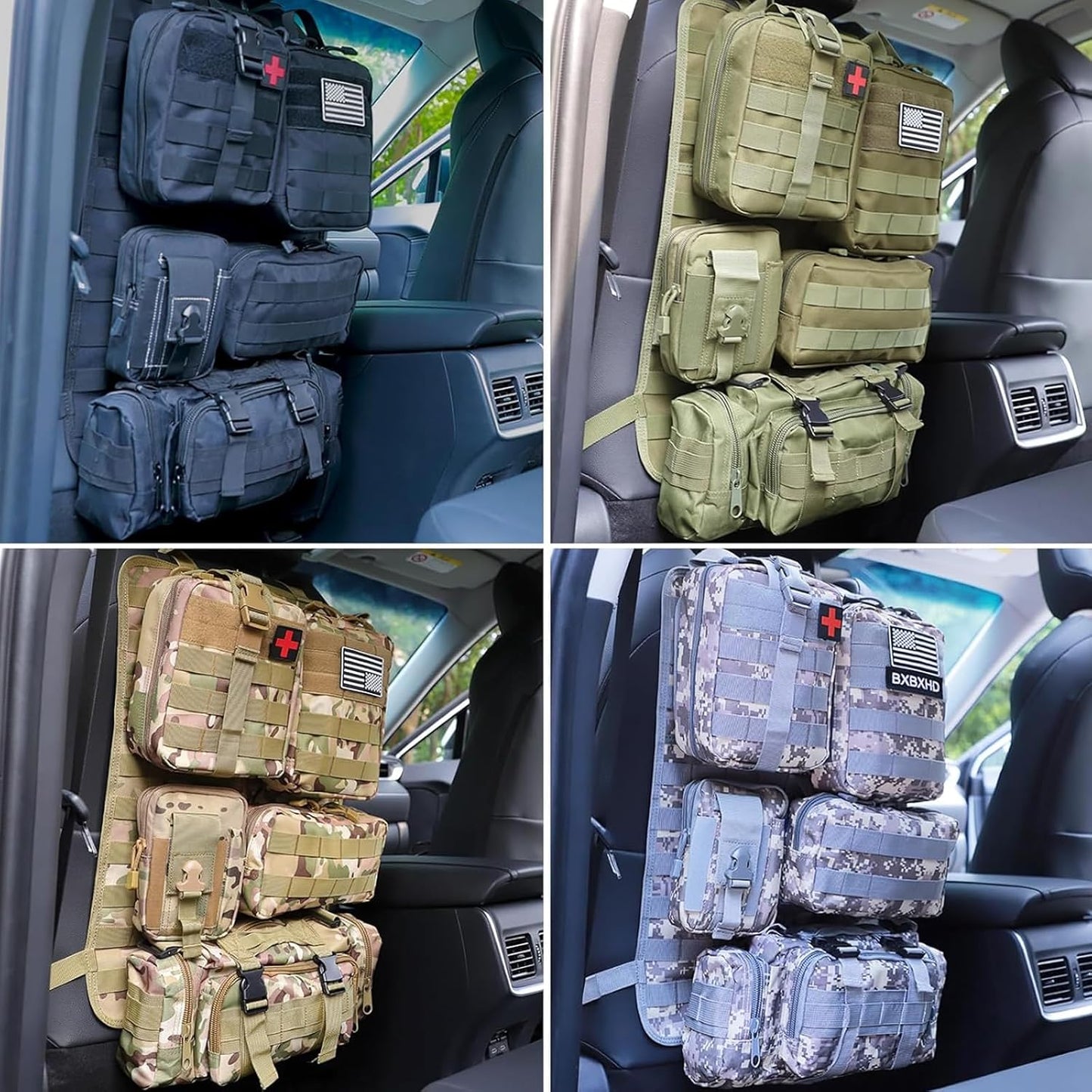 Universal Tactical Seat Back Organizer Vehicle Molle Panel Organizer Storage Bag with 5 Detachable Molle Pouch for All Vehicel Such as Jeep,Truck,SUV, Car, Ford,Chevy etc