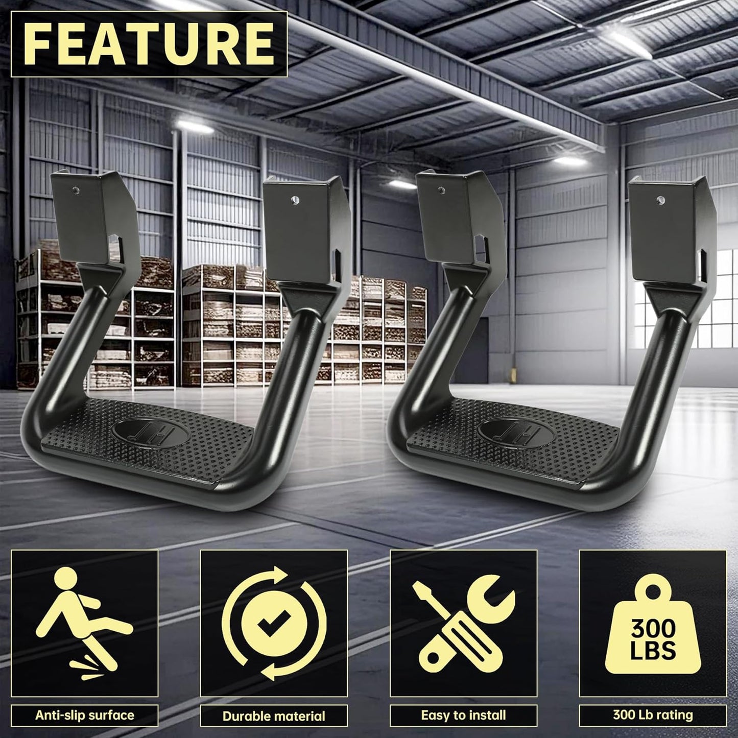 KUAFU Universal Side Step Compatible with 1967-2020 Chevrolet Toyota Ford Dodge Jeep GMC Nissan Mazda Aluminum 2 Pcs Side Step for Pickups & Trucks Black