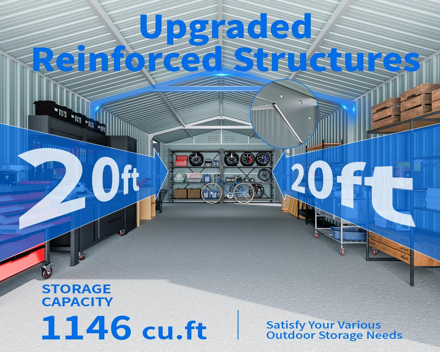 10x20 Metal Shed, Metal Garage Building with 2 Lockable Doors, Prefab Garage Shed with 4 Air Vents, Large Sheds & Outdoor Storage Clearance, Car Sheds for Truck, Tool, Lawnmower, Black