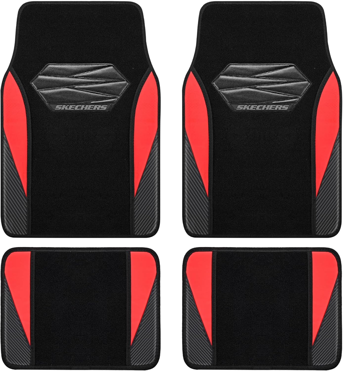 Skechers Car Floor Mats,Waterproof Universal Fit Car Mats,Faux Leather Car Floor Mats,Carbon Floor Mats for Cars with Anti-Slip Skechers Heel Pad Fit for SUV,Vans,Sedans,Trucks,Red