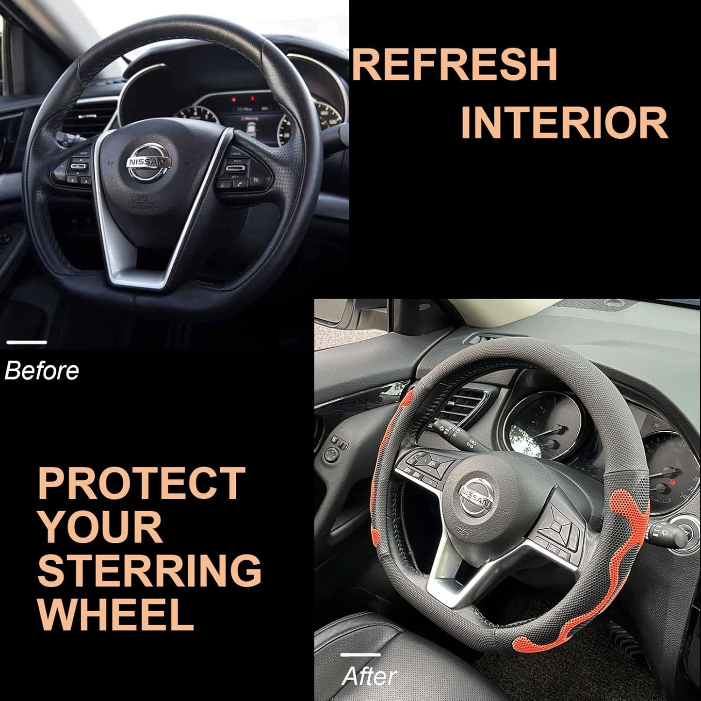 PINCTROT D Shaped Comfy Grip Steering Wheel Cover, Anti-Slip Design, Flat Bottom 14.5-15 Inch(Silicone Orange)