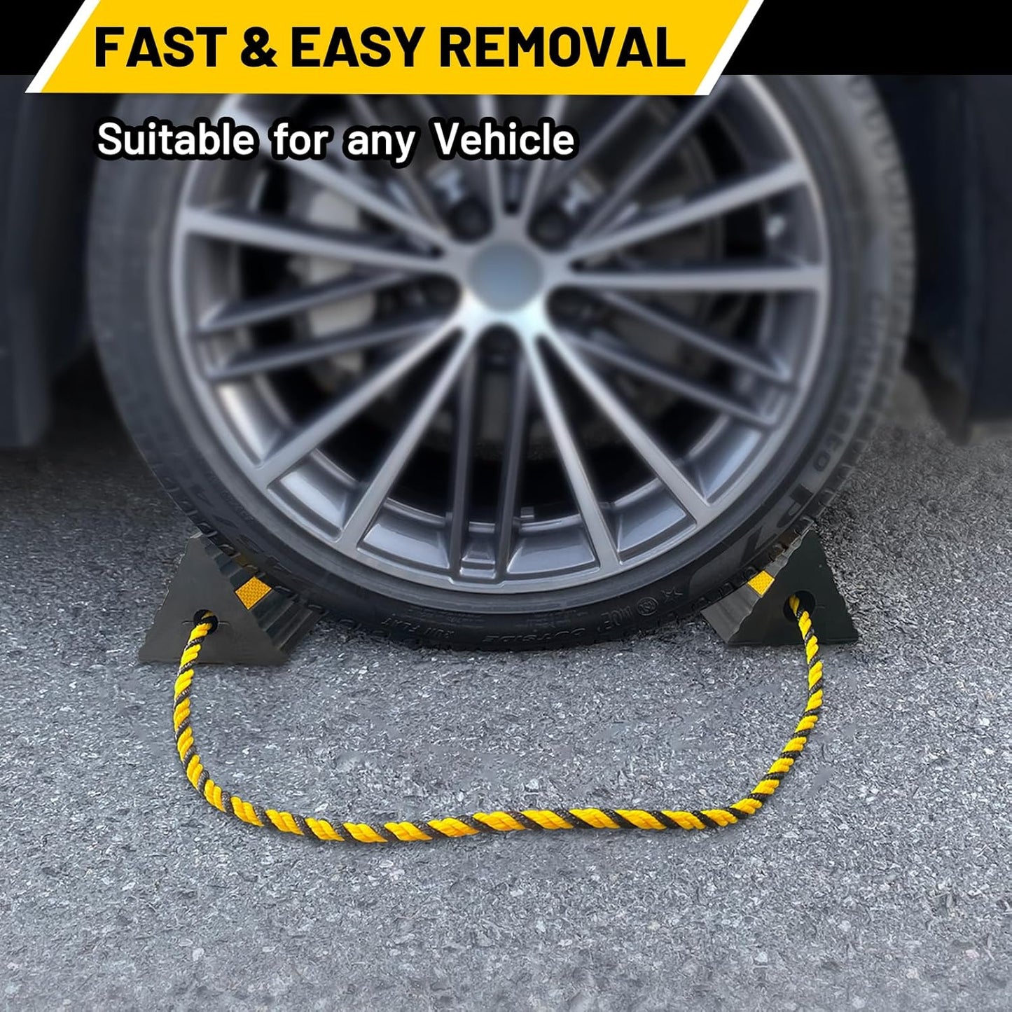 ROBLOCK Rubber Wheel Chocks for RV Trailer Camper Truck Car Aircraft Boat, Versatile Rubber Chocks Block Stopper for Tire with Reflective Strips, Utility RV Accessories, 2pair/4pack