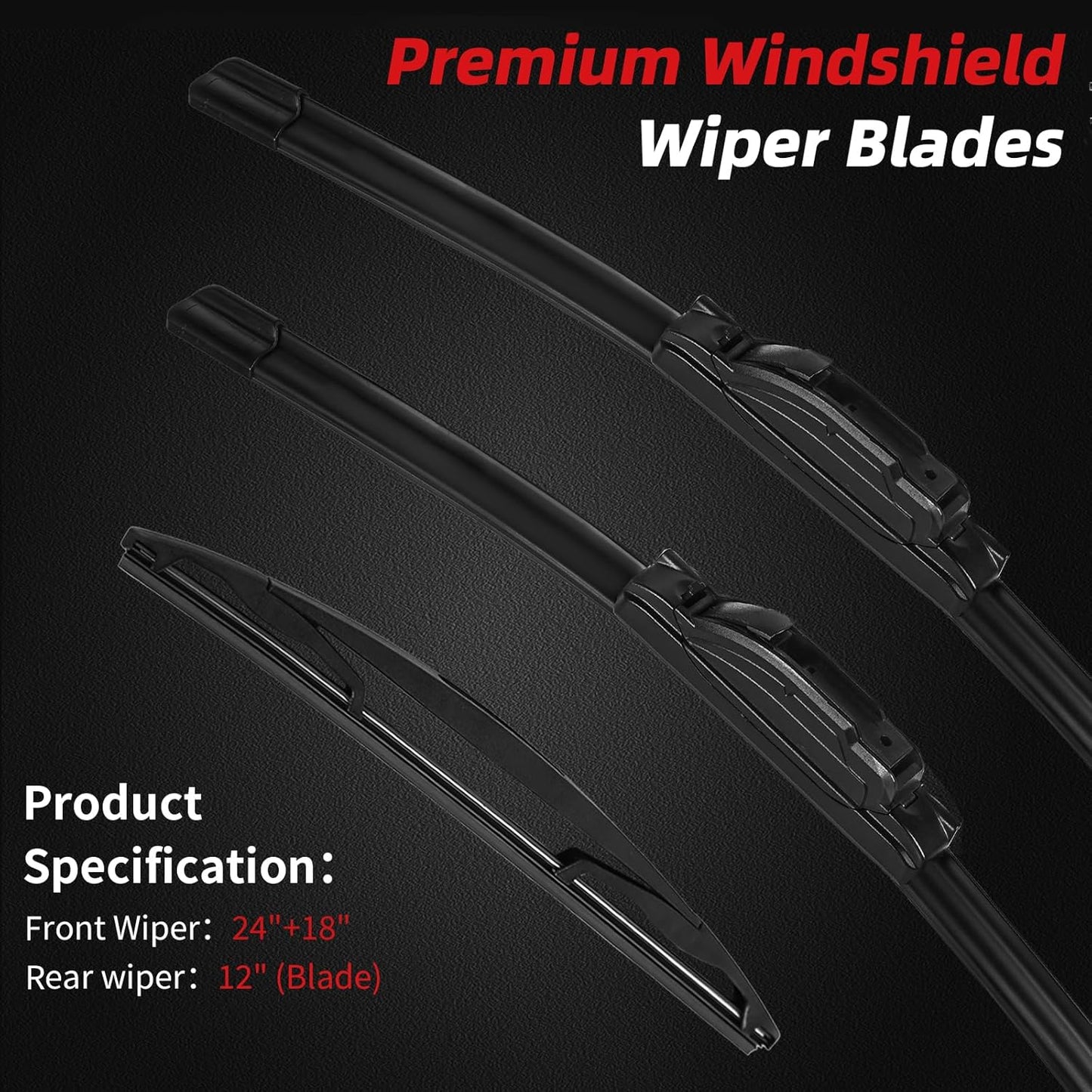 OTUAYAUTO Premium Windshield Wiper Blades - Replacement for Nissan Pathfinder 05-12, Xterra 05-15 - Precision Fit, All-Weather Performance, Front and Rear Wiper Blades, Hook - 24"+18"+12" (Pack of 3)