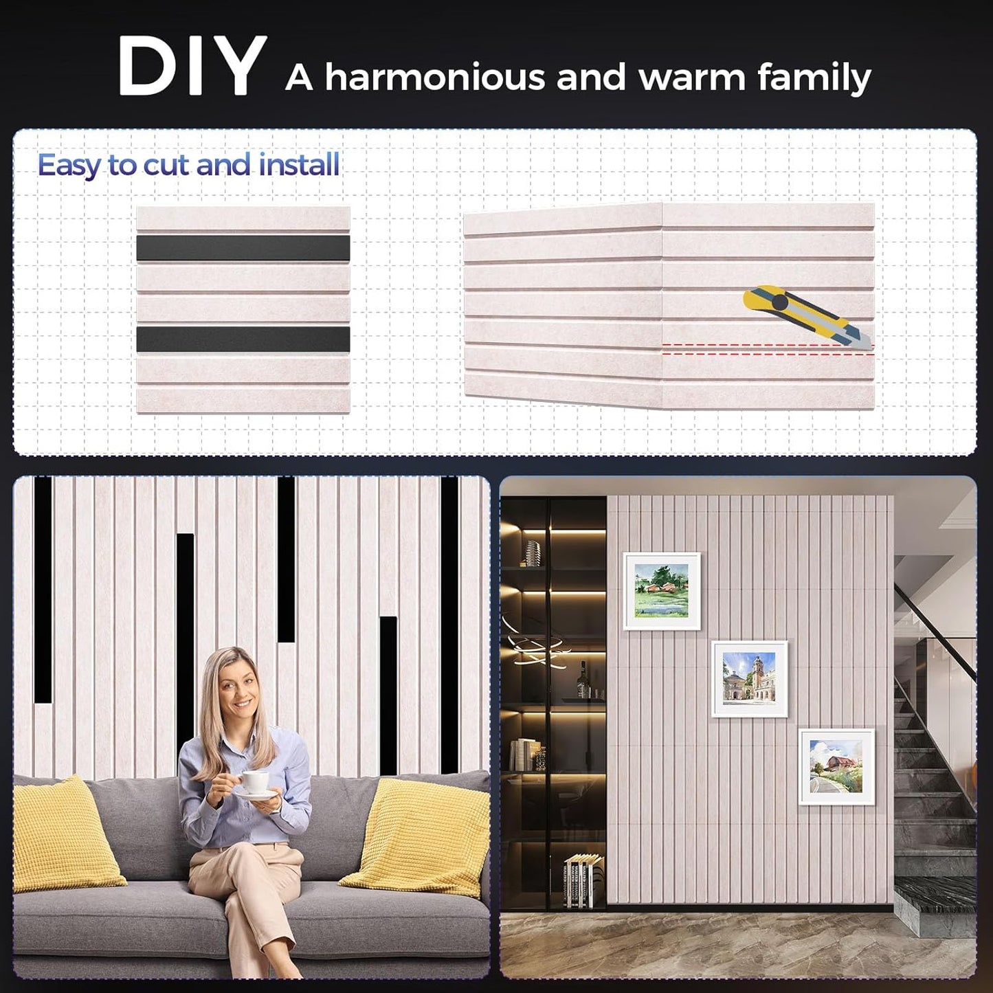 6 Pack Large Soundproof Wall Panels, 24 x 12 x 0.47 in Sound Proof Foam Panels for Walls, 1.2lb/ft³ High Density, Thicker 0.47in, Acoustic Panels, Sound Dampening Panels Camel